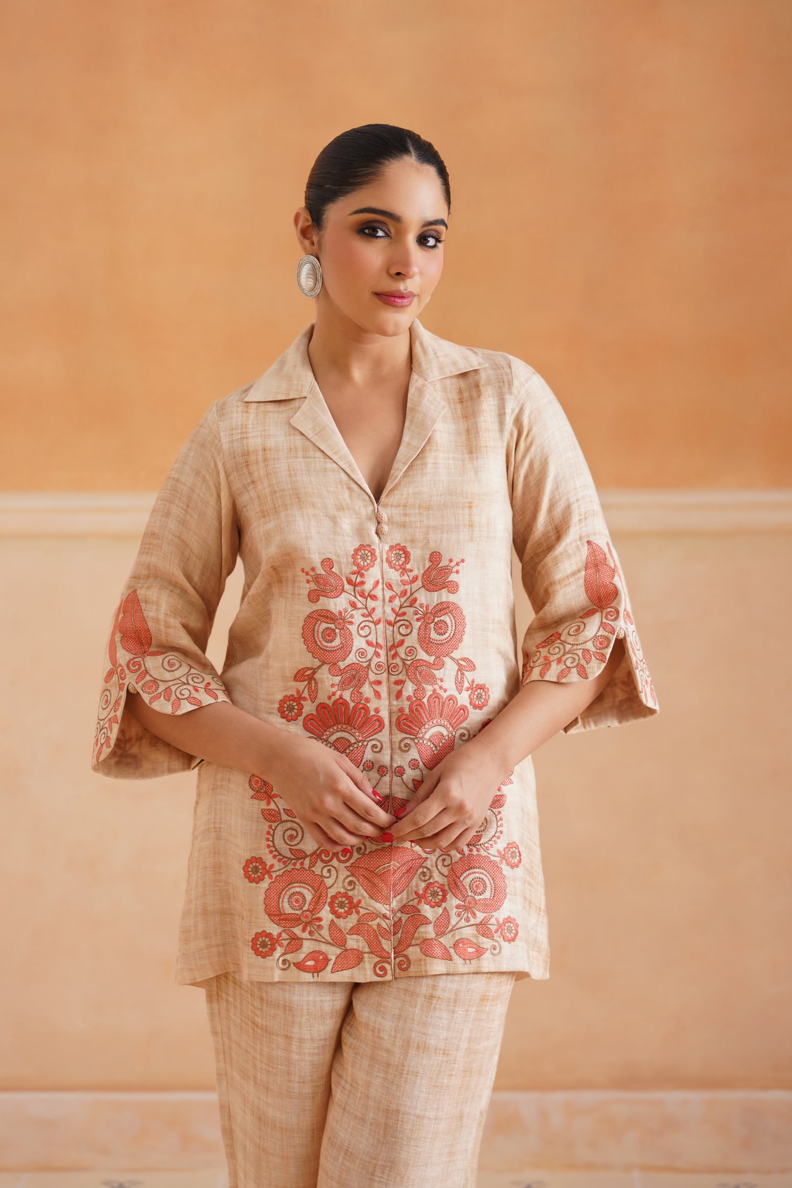 Faria Pure Linen Embroidered Matching Set - Neetika Chopra