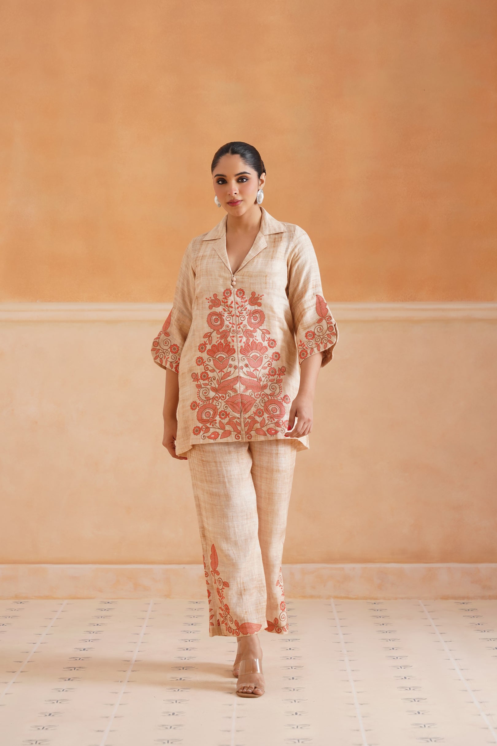 Faria Pure Linen Embroidered Matching Set - Neetika Chopra