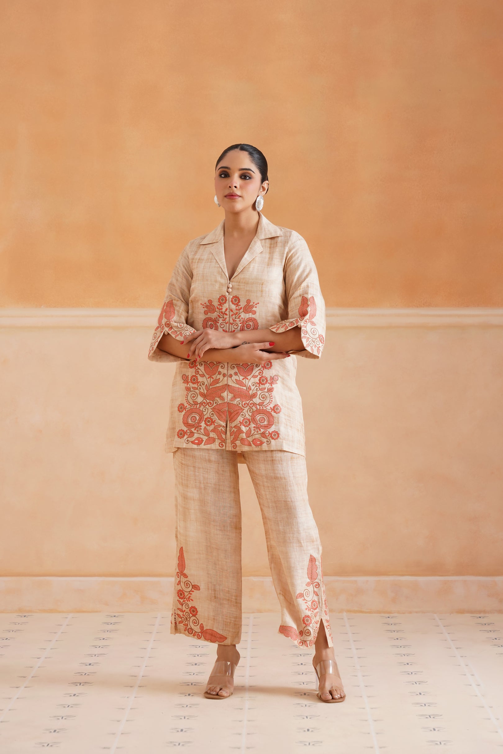 Faria Pure Linen Embroidered Matching Set - Neetika Chopra