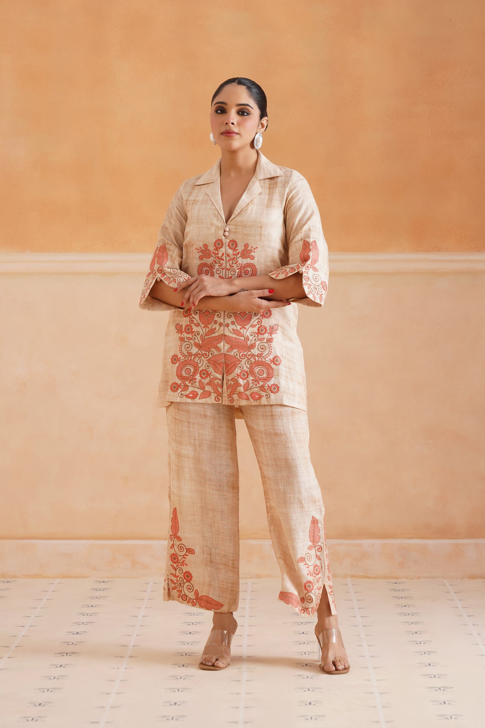 Faria Pure Linen Embroidered Matching Set - Neetika Chopra