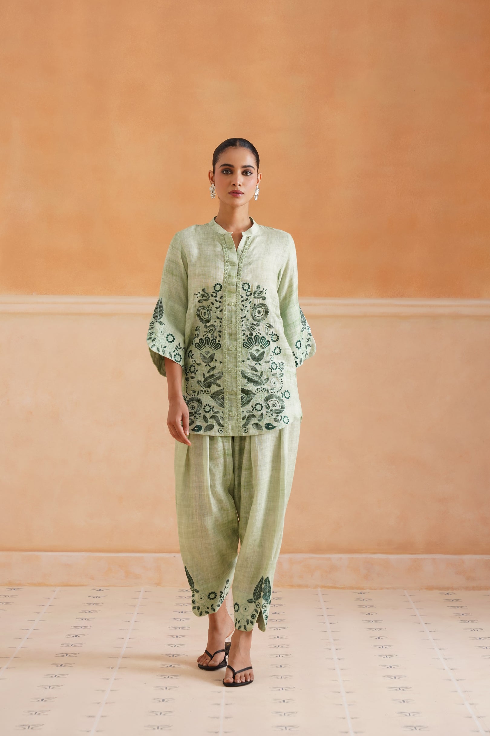 Hiral Pure Linen Embroidered Matching Set - Neetika Chopra