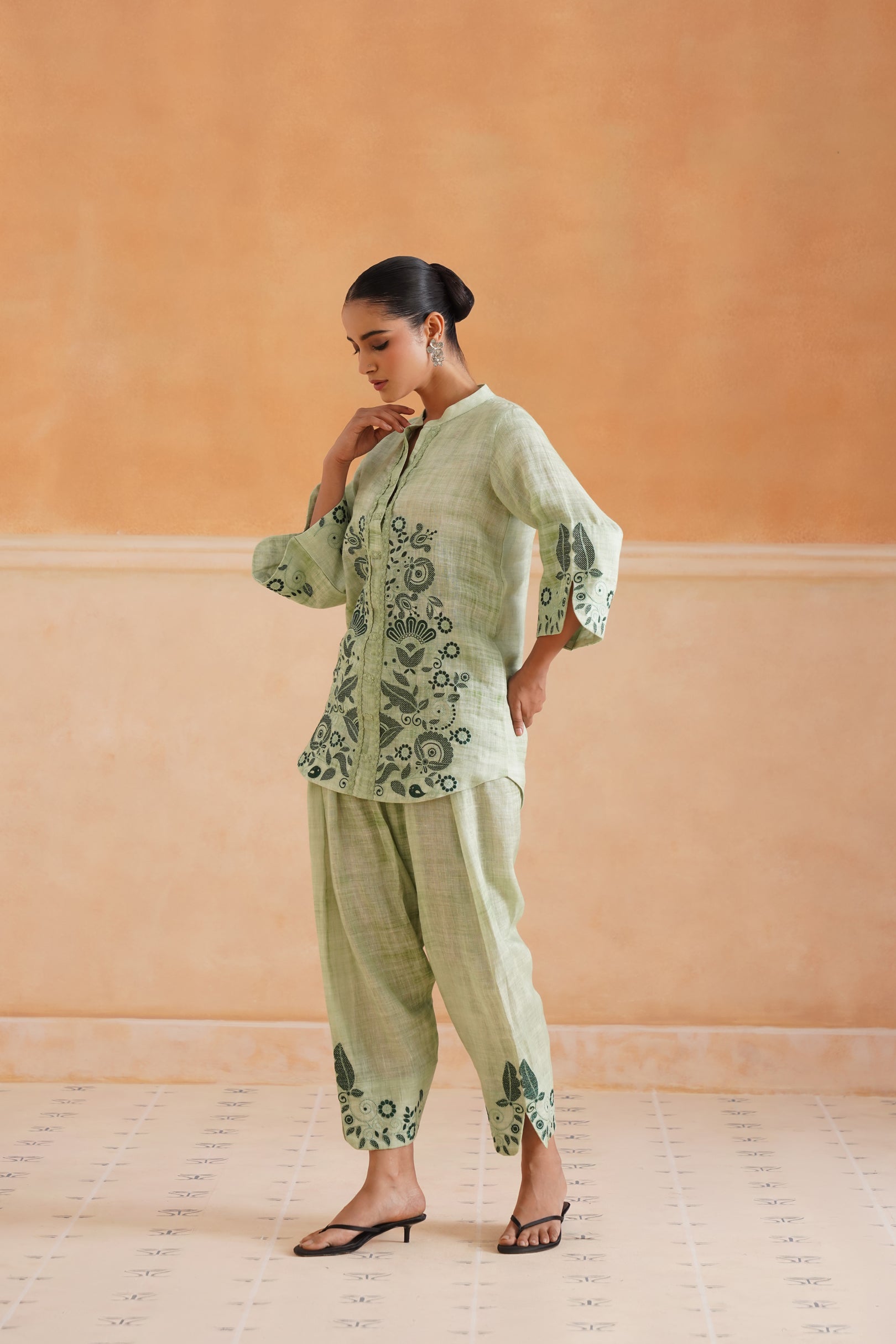 Hiral Pure Linen Embroidered Matching Set - Neetika Chopra