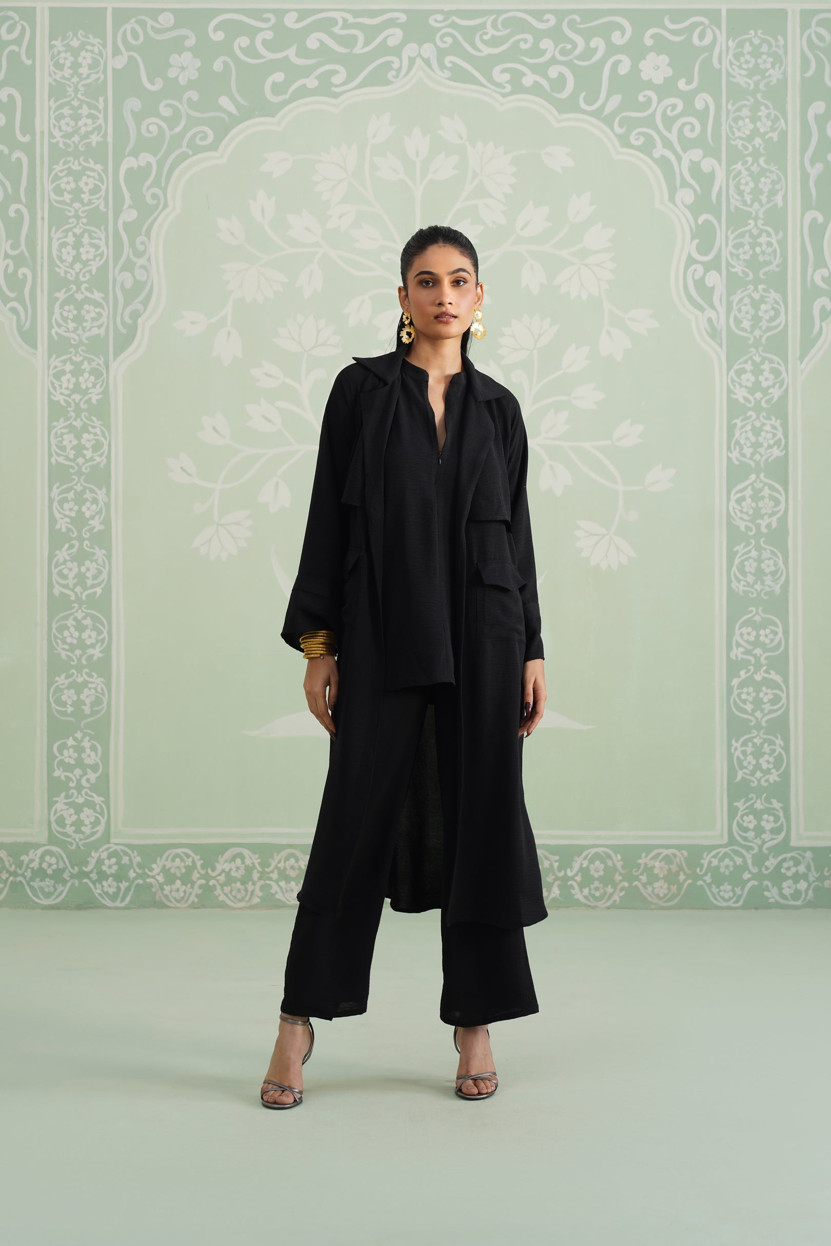 Black Suzane Hammer Crepe Matching Set