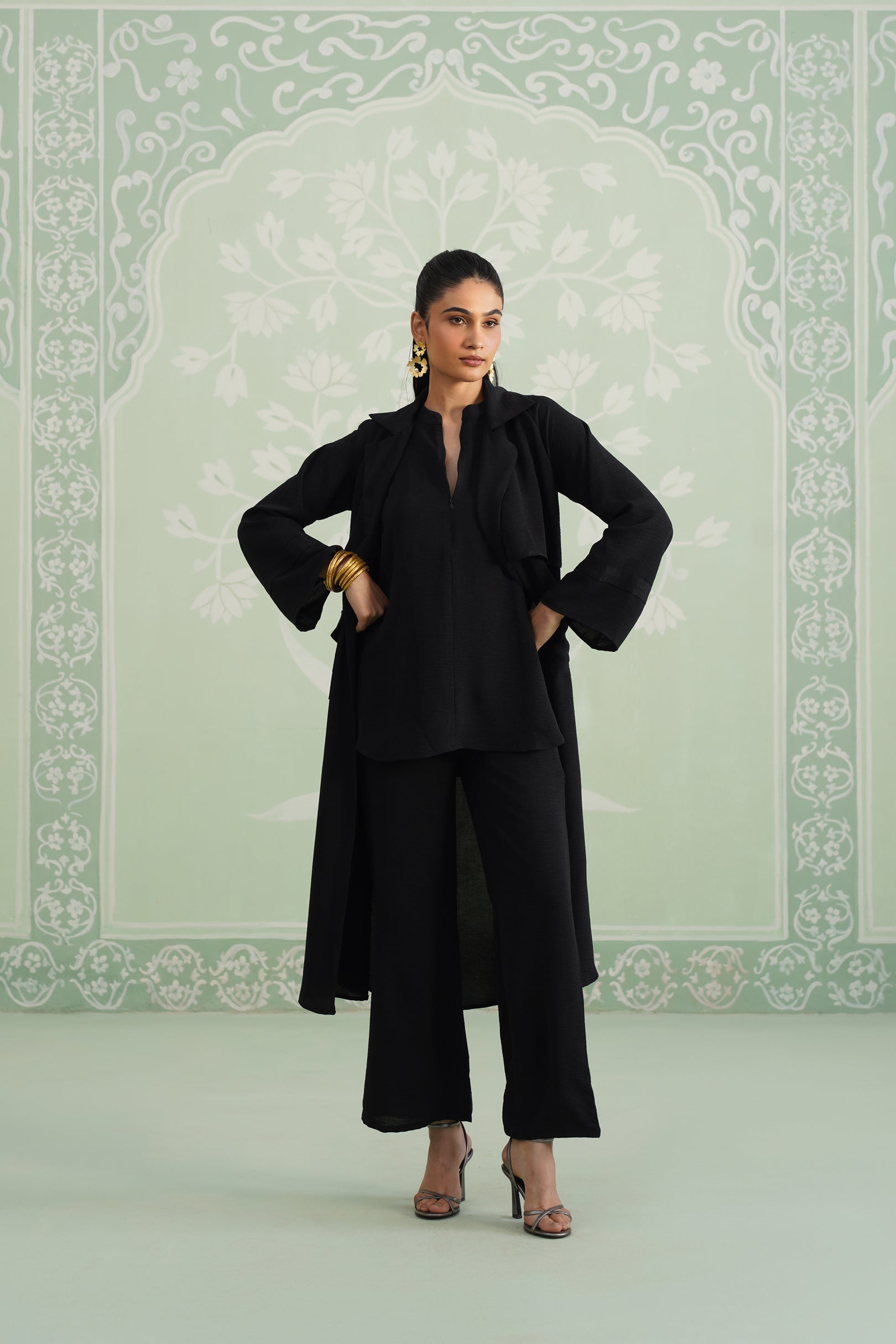Black Suzane Hammer Crepe Matching Set