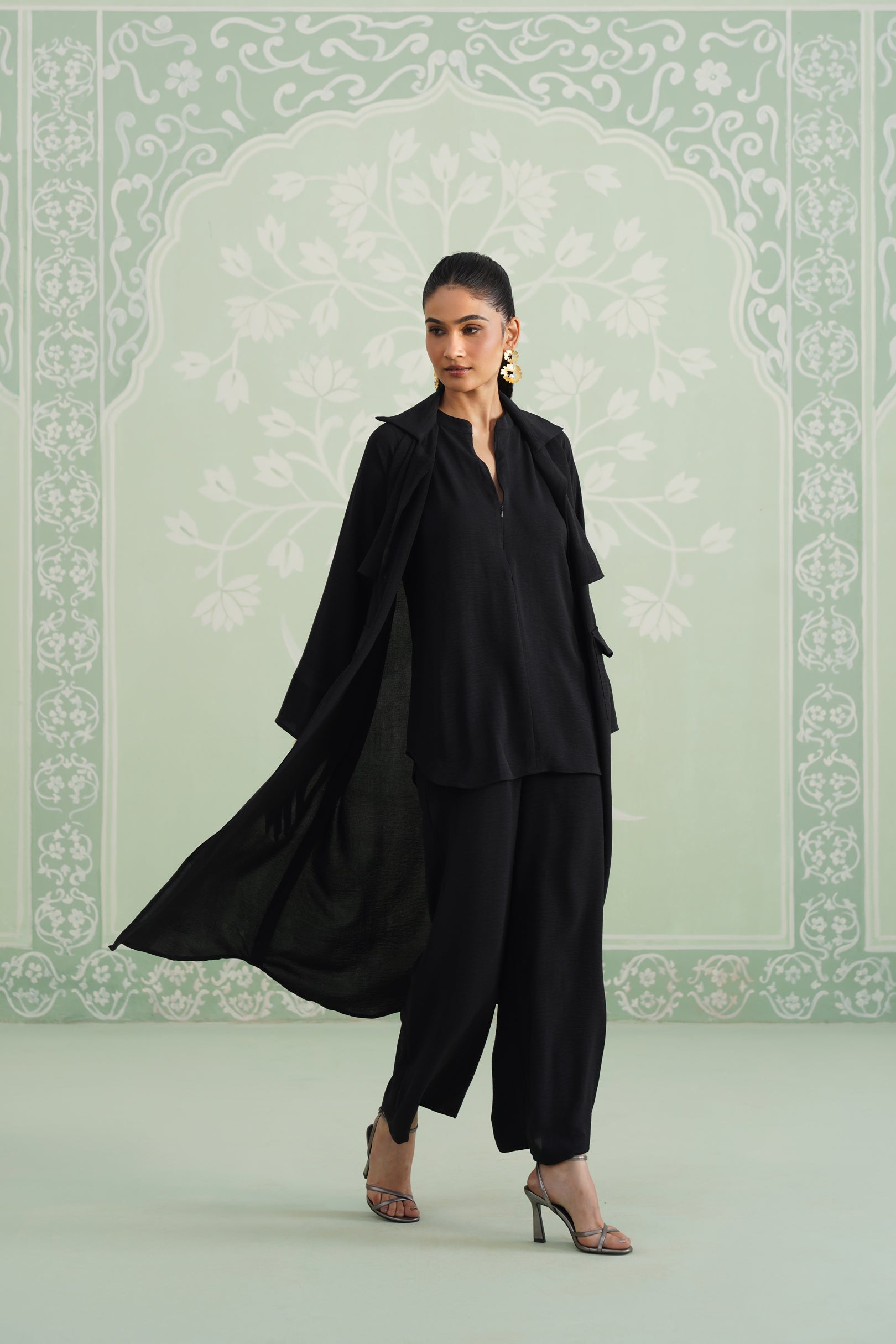 Black Suzane Hammer Crepe Matching Set