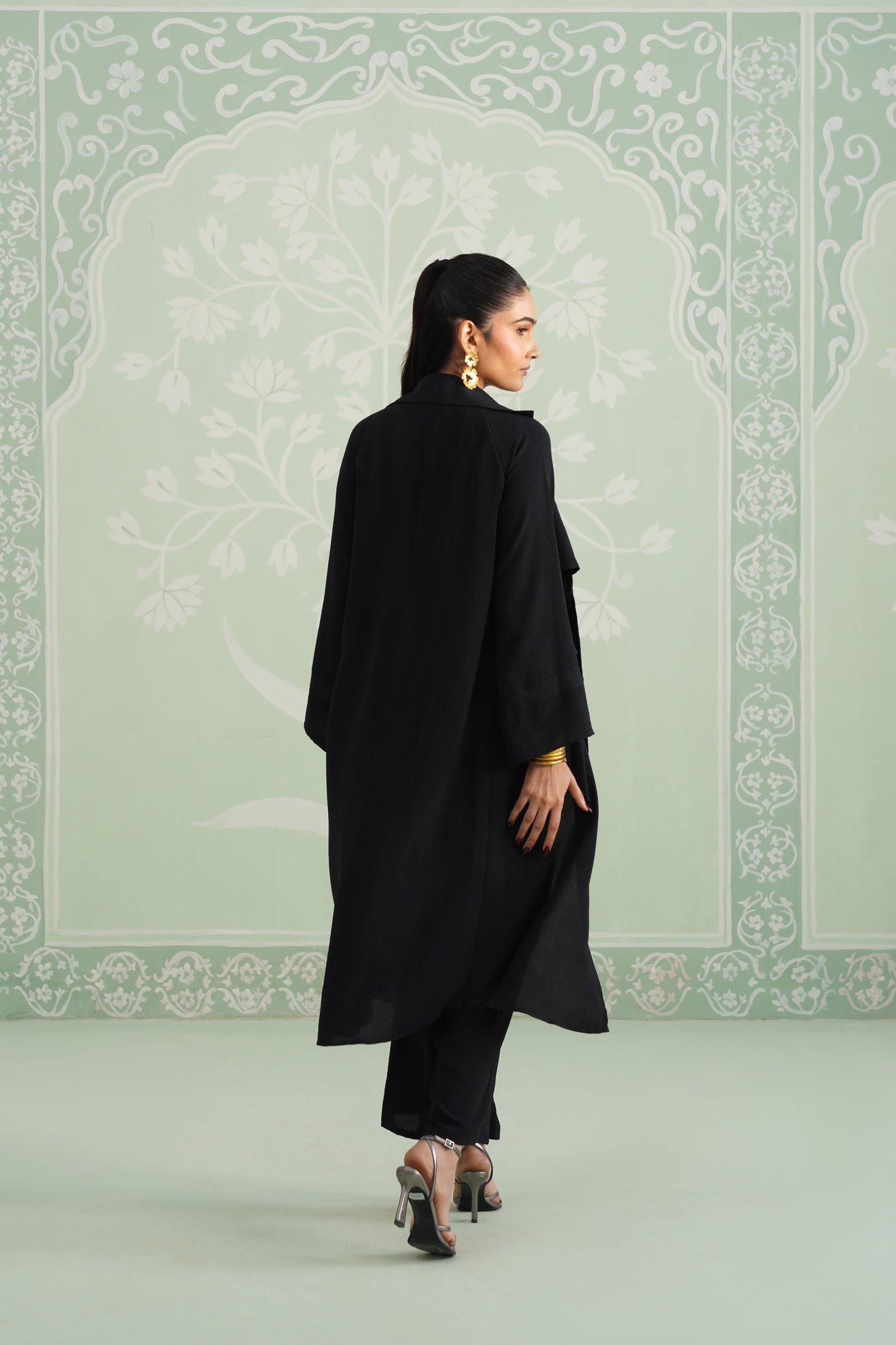 Black Suzane Hammer Crepe Matching Set