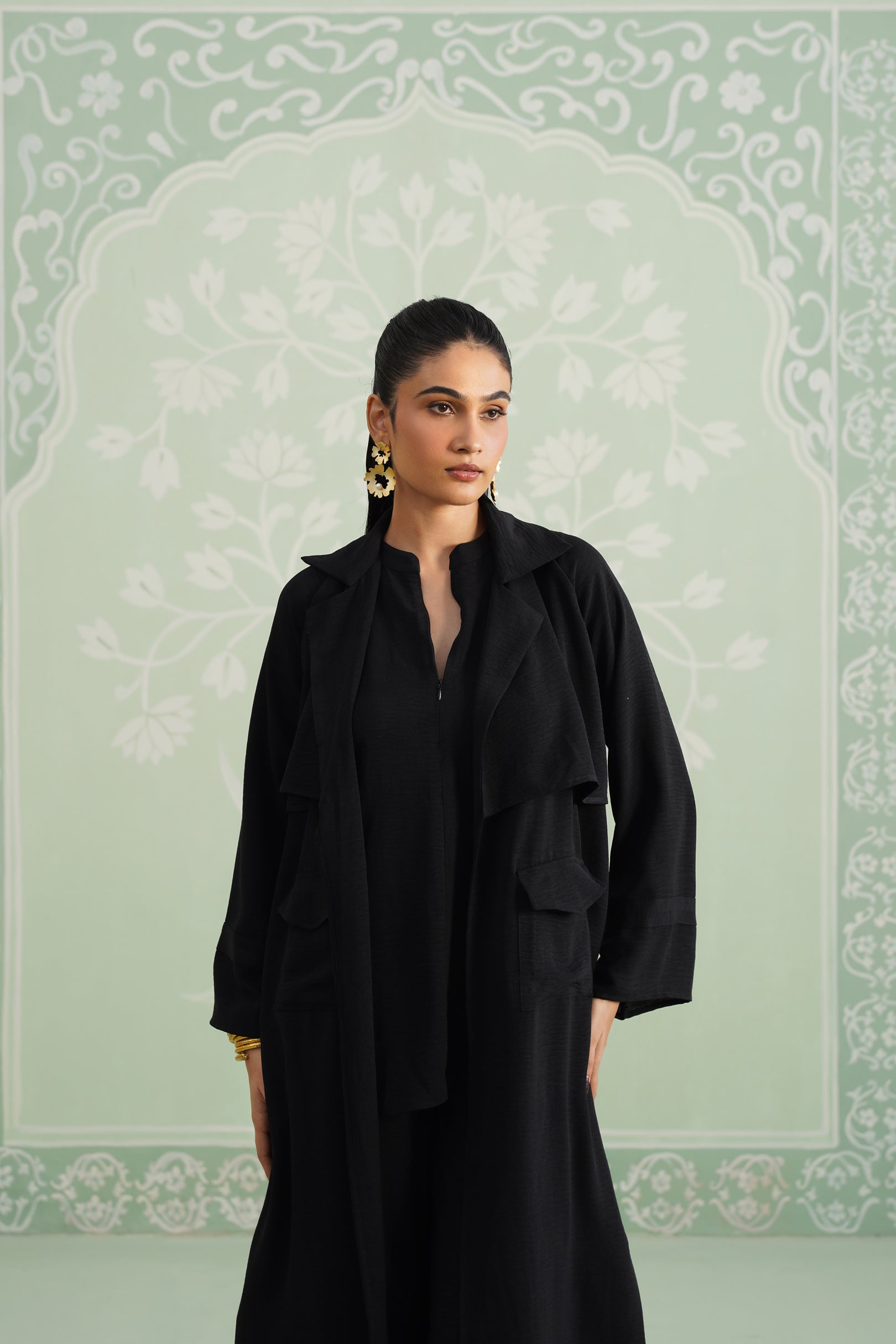 Black Suzane Hammer Crepe Matching Set