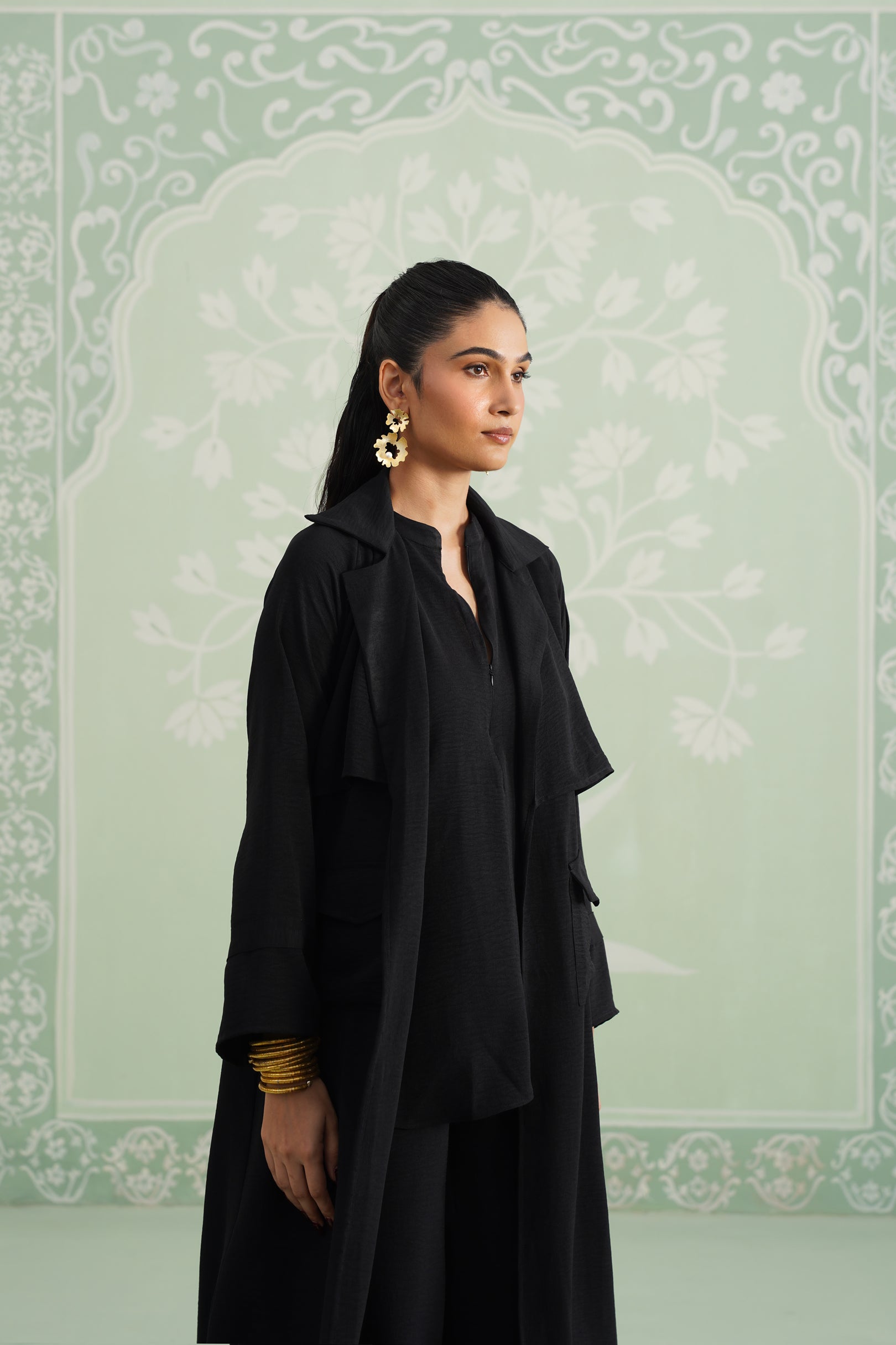 Black Suzane Hammer Crepe Matching Set