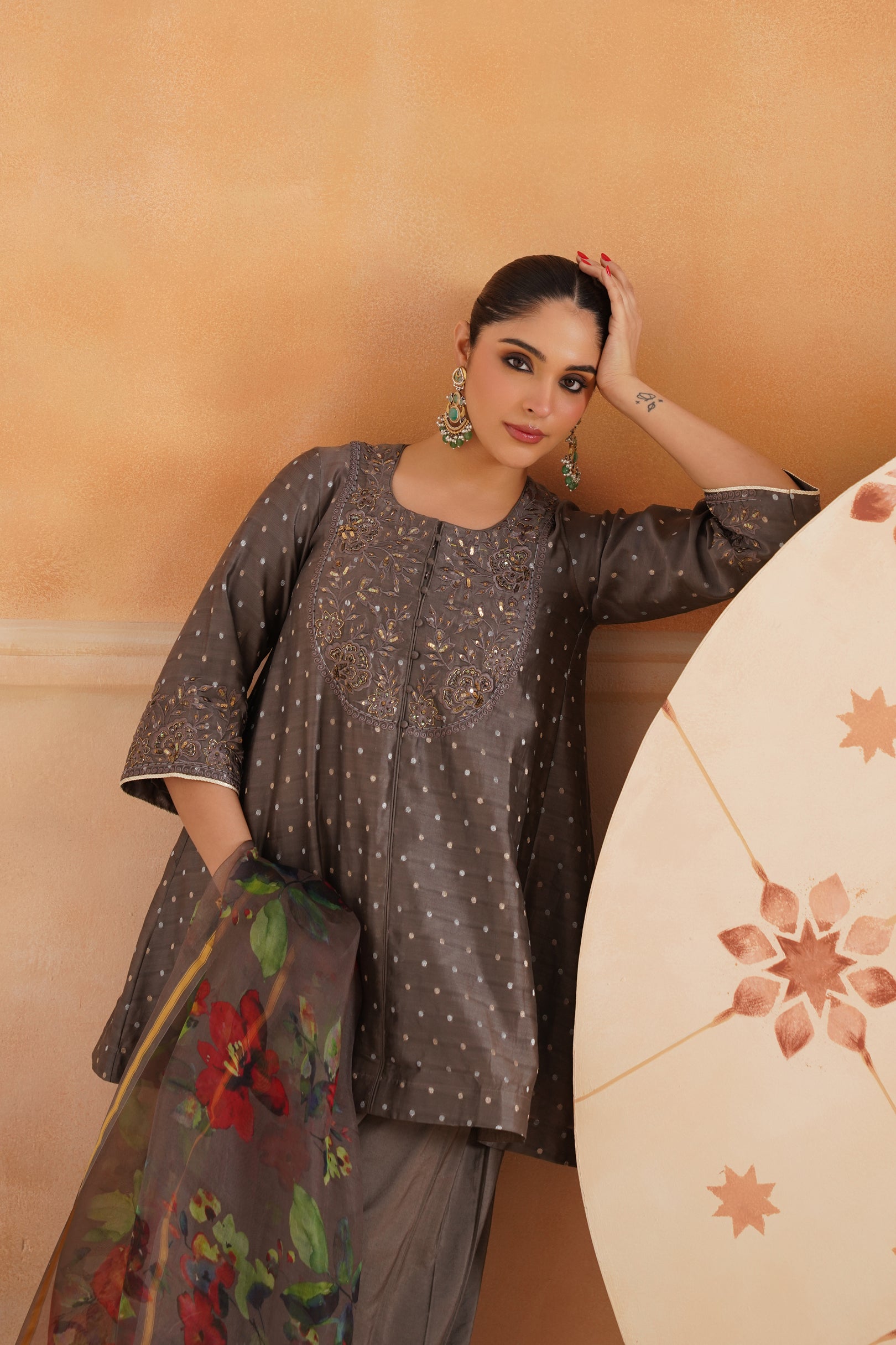 Thanishka Chanderi Embroidered Matching Set - Neetika Chopra