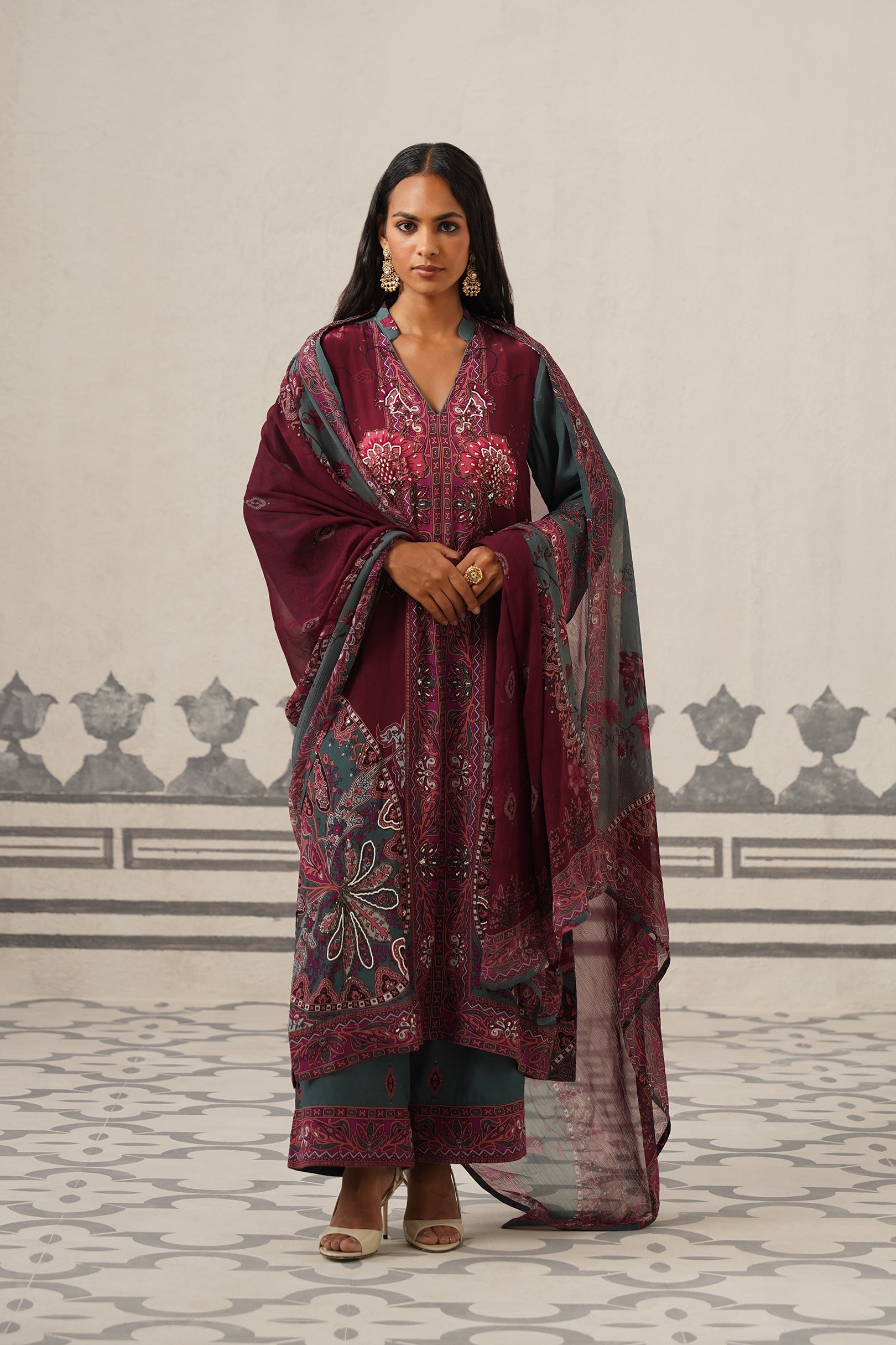 Kuhu Crepe Printed Embroidered Suit Set