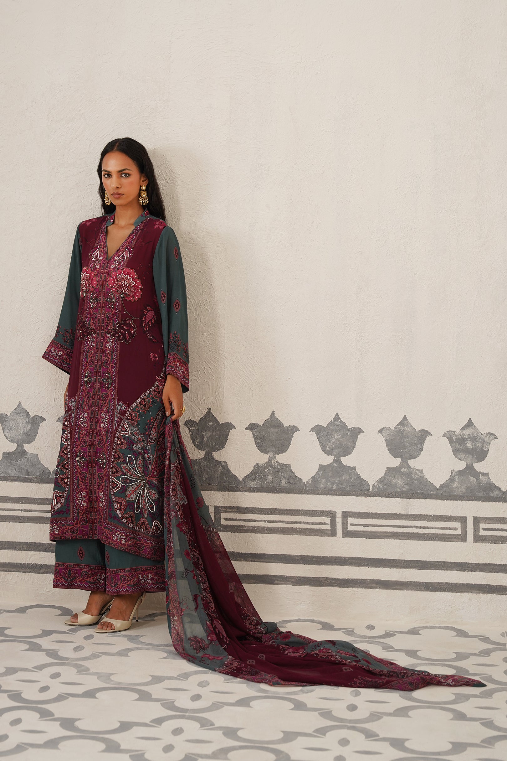 Kuhu Crepe Printed Embroidered Suit Set
