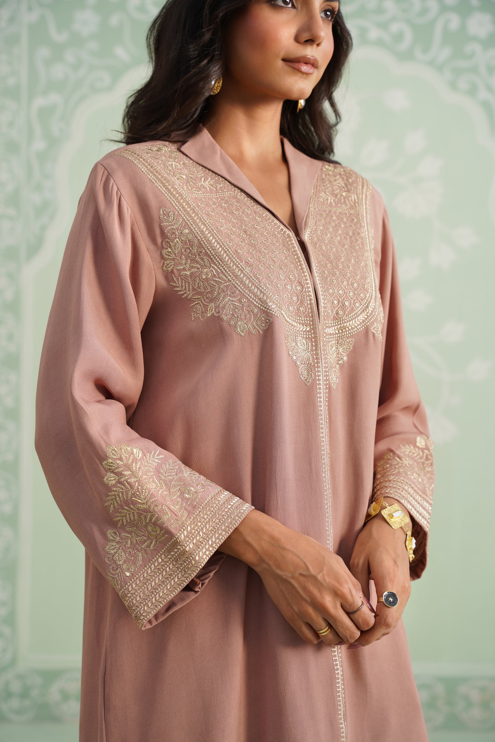 Blush Satin Crepe Embroidered Matching Set
