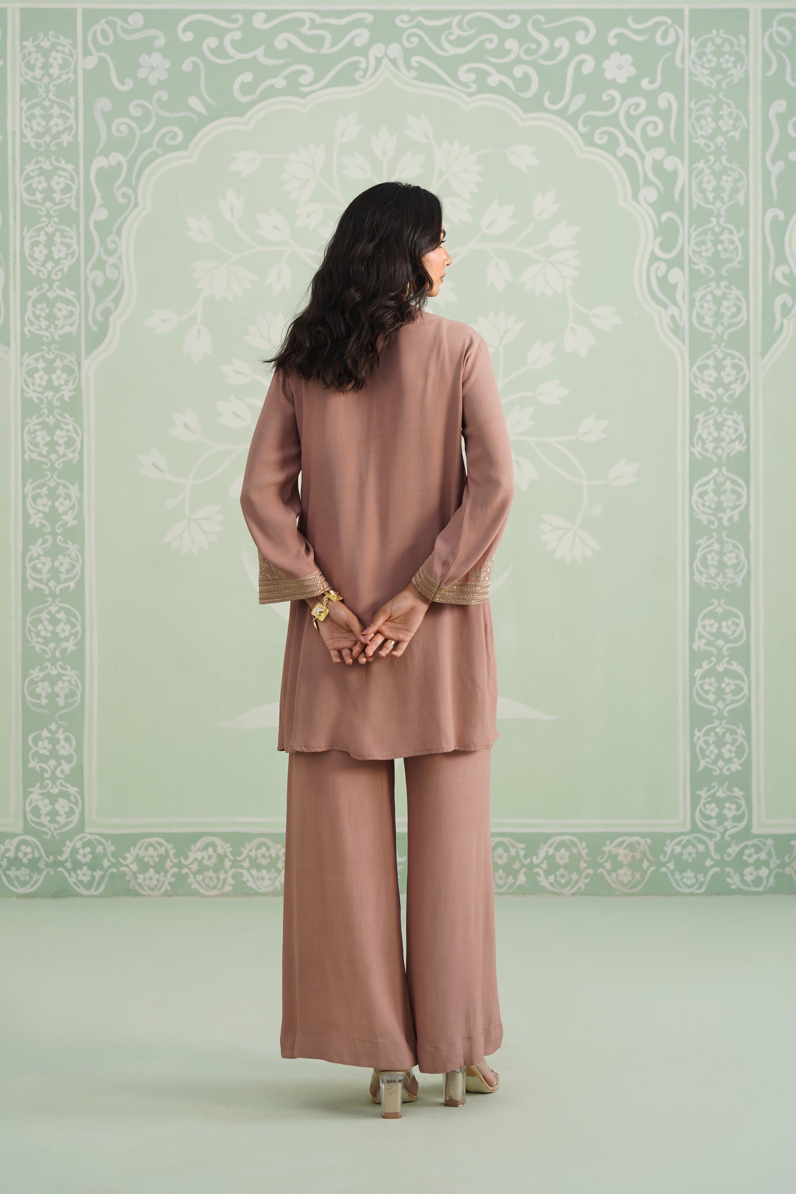 Blush Satin Crepe Embroidered Matching Set