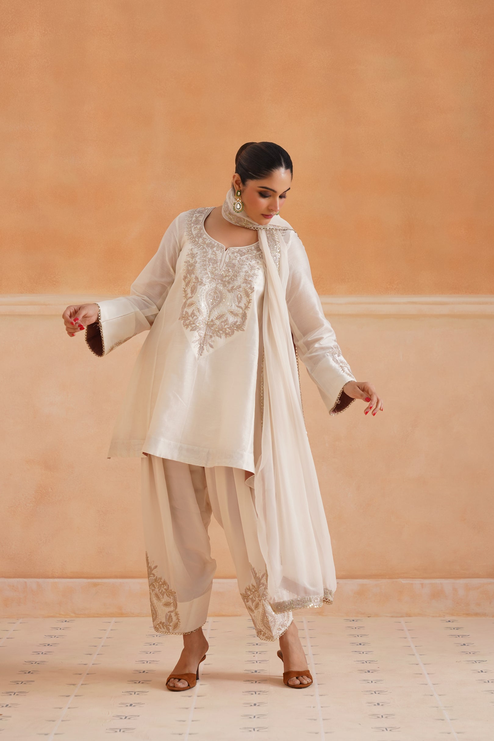 Bidisha Chanderi Satin Embroidered Matching Set - Neetika Chopra