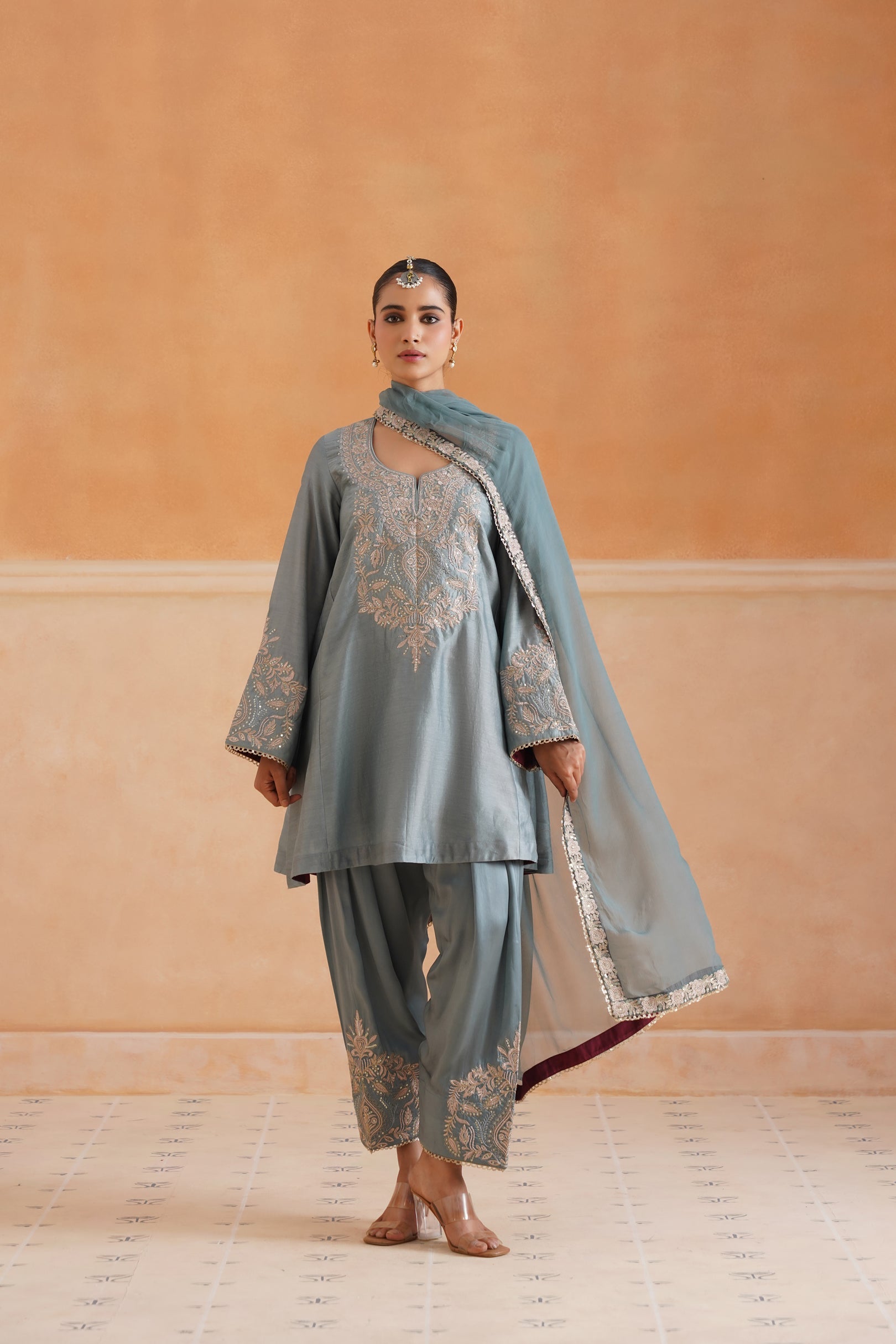 Riddhi Chanderi Satin Embroidered Matching Set - Neetika Chopra