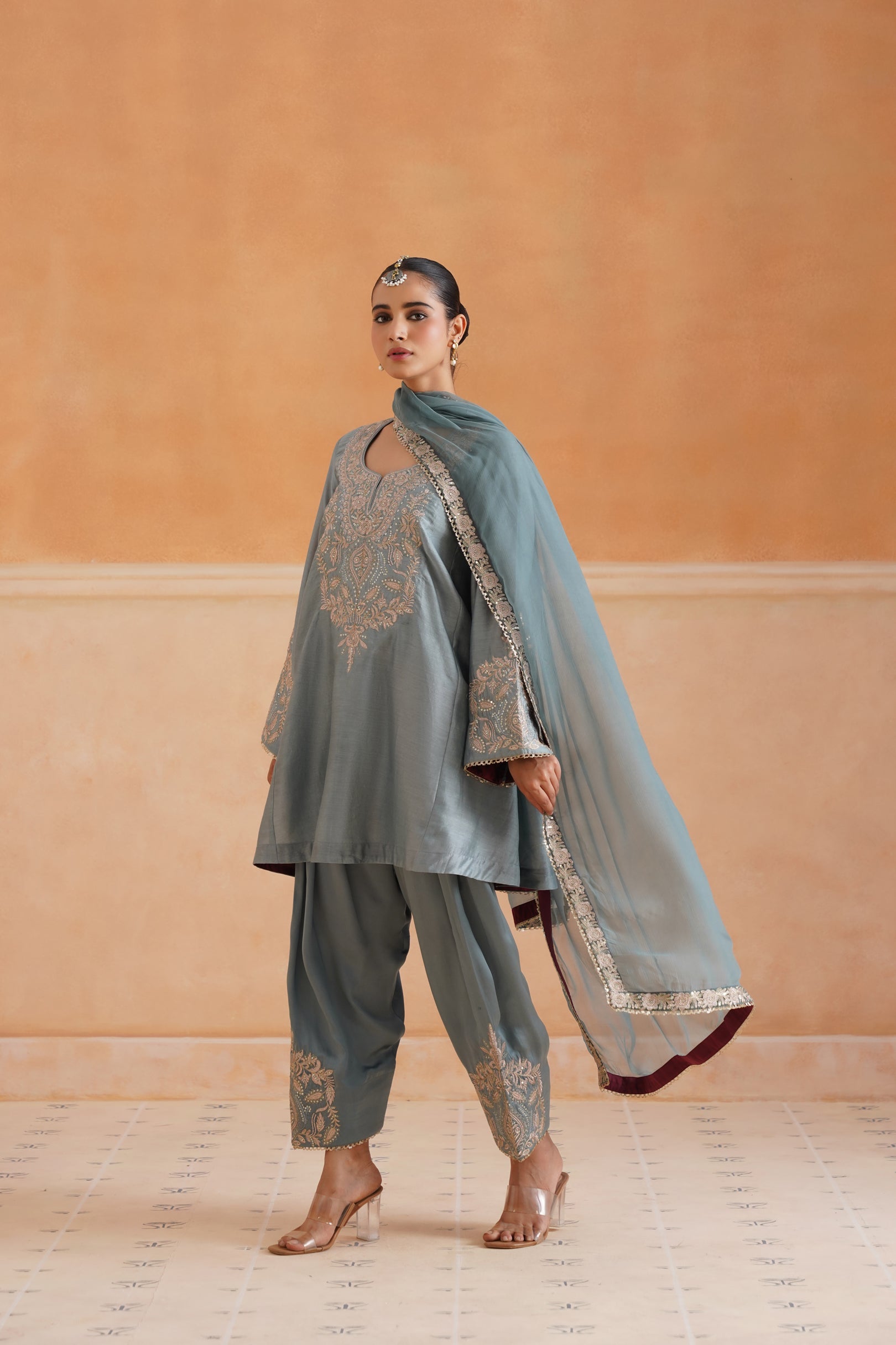 Riddhi Chanderi Satin Embroidered Matching Set - Neetika Chopra