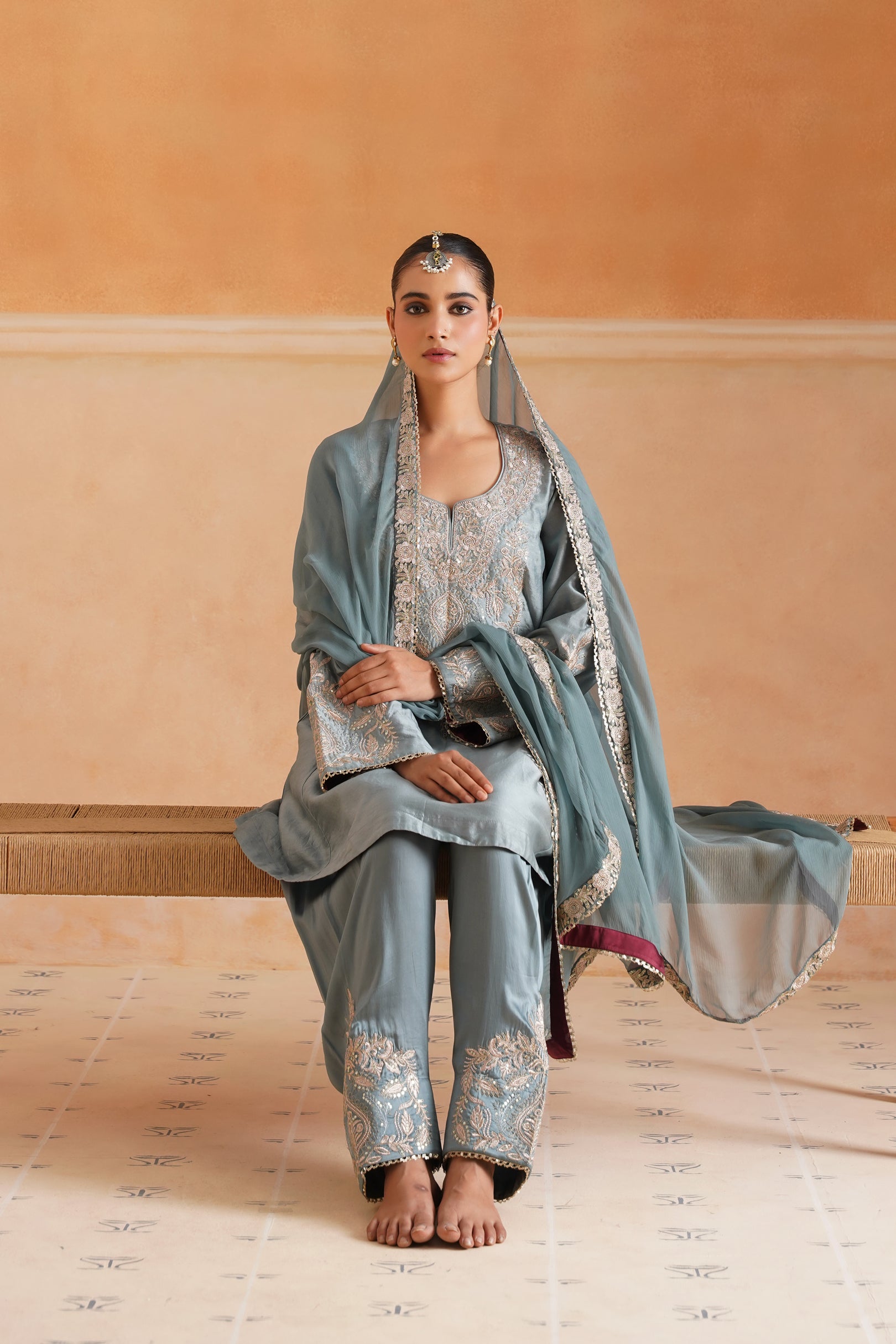 Riddhi Chanderi Satin Embroidered Matching Set - Neetika Chopra