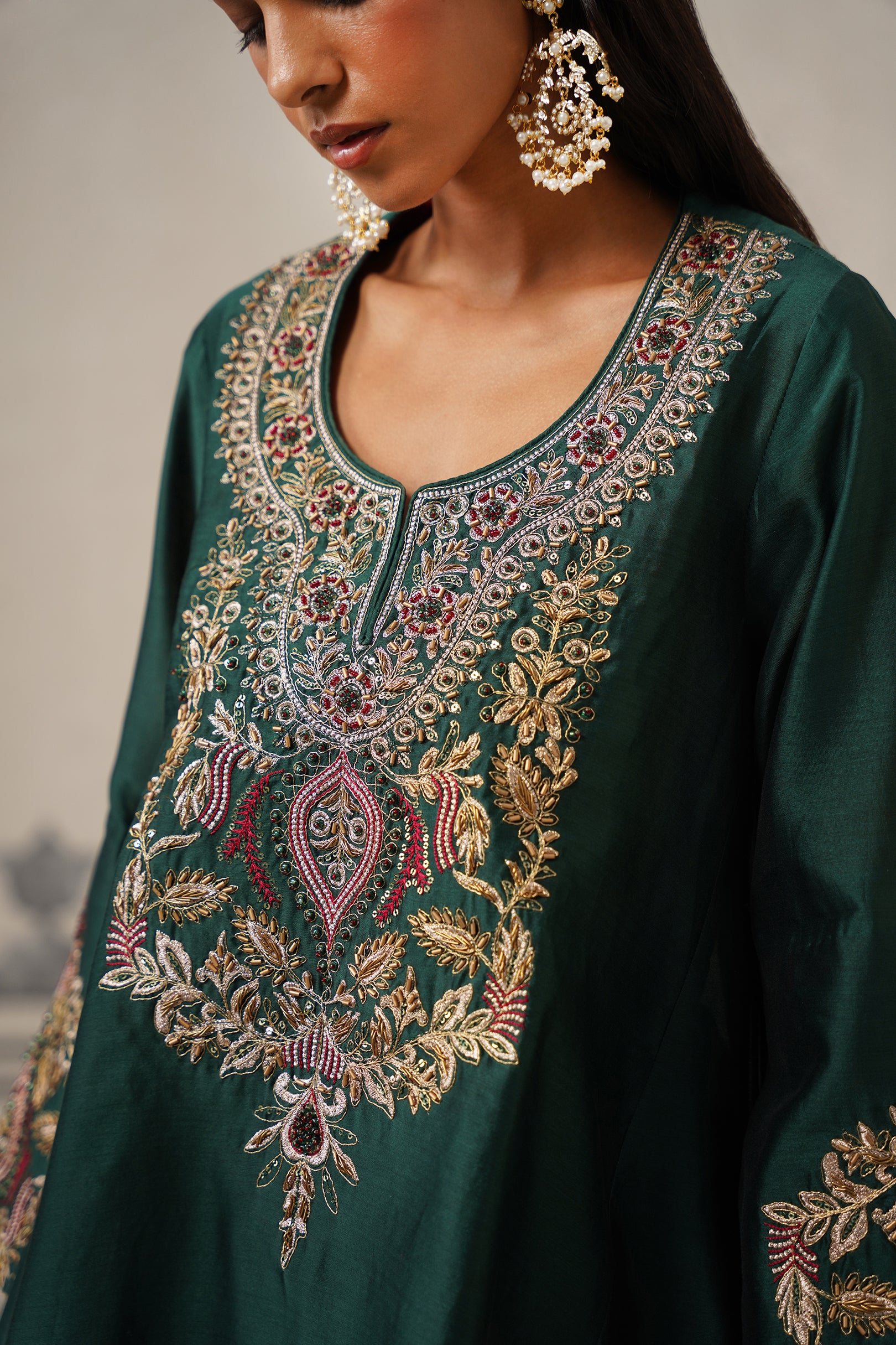 Esra Chanderi Satin Embroidered Matching Set