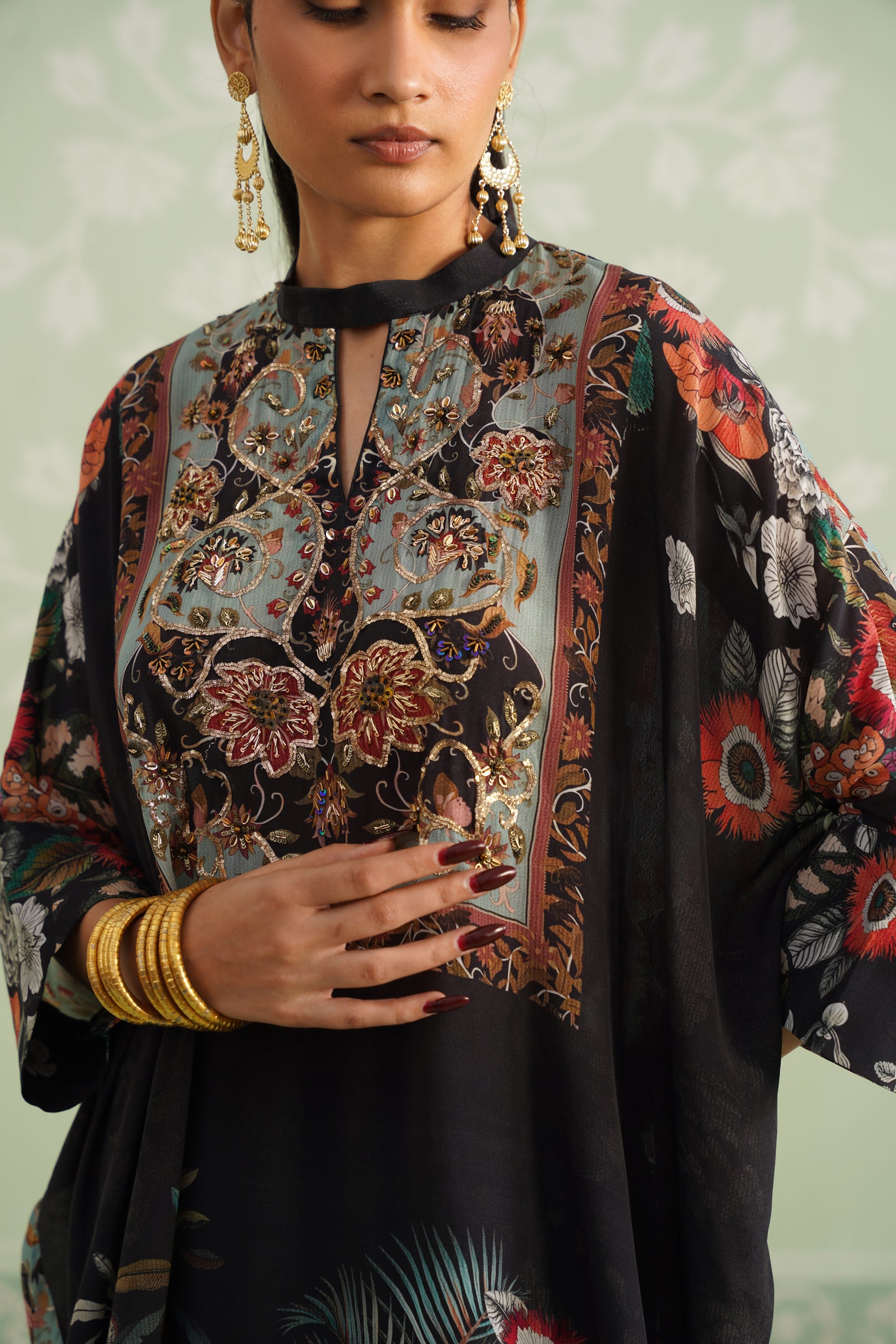 Turq Printed Embroidered Matching Set