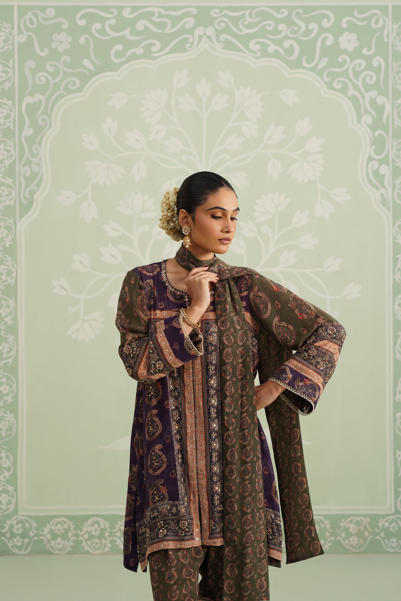 Mehza Hand Embroidered Crepe Matching Set