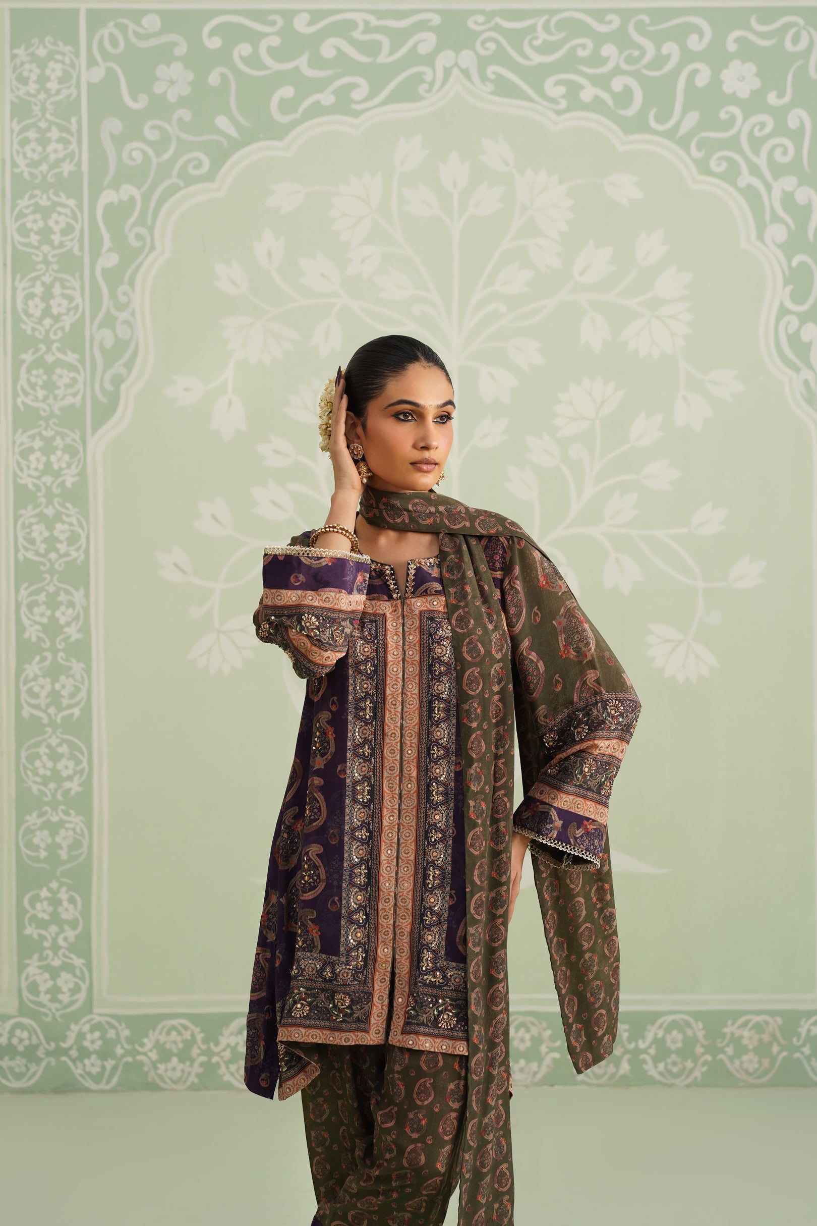 Mehza Hand Embroidered Crepe Matching Set