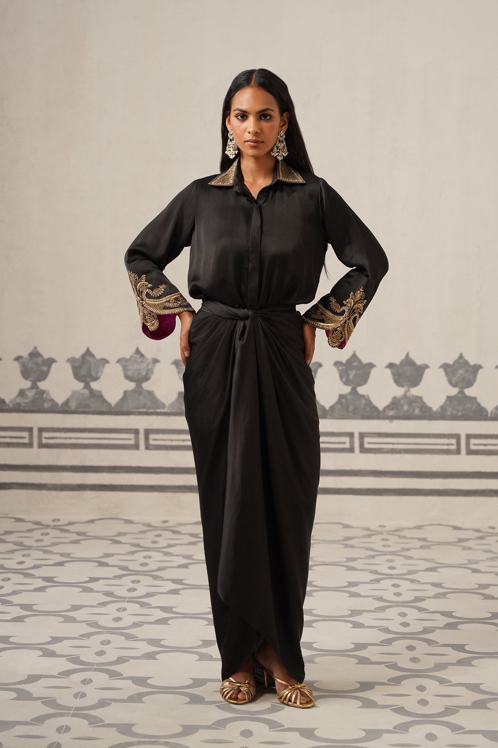 Elena Chanderi Satin Embroidered Set