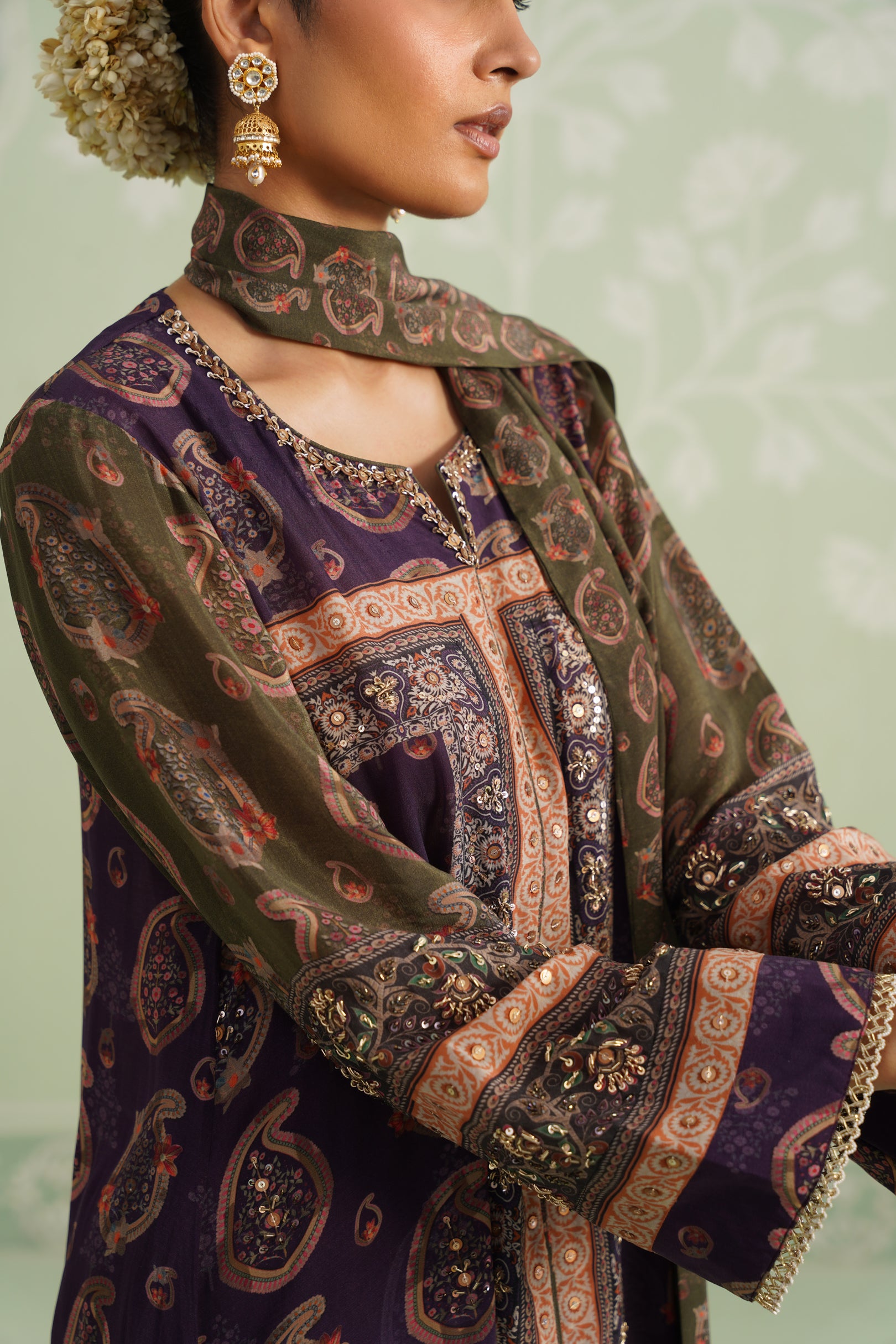 Mehza Hand Embroidered Crepe Matching Set