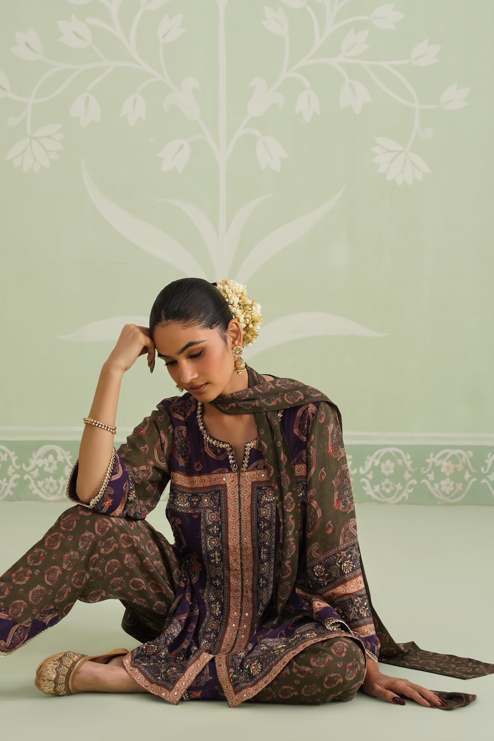 Mehza Hand Embroidered Crepe Matching Set