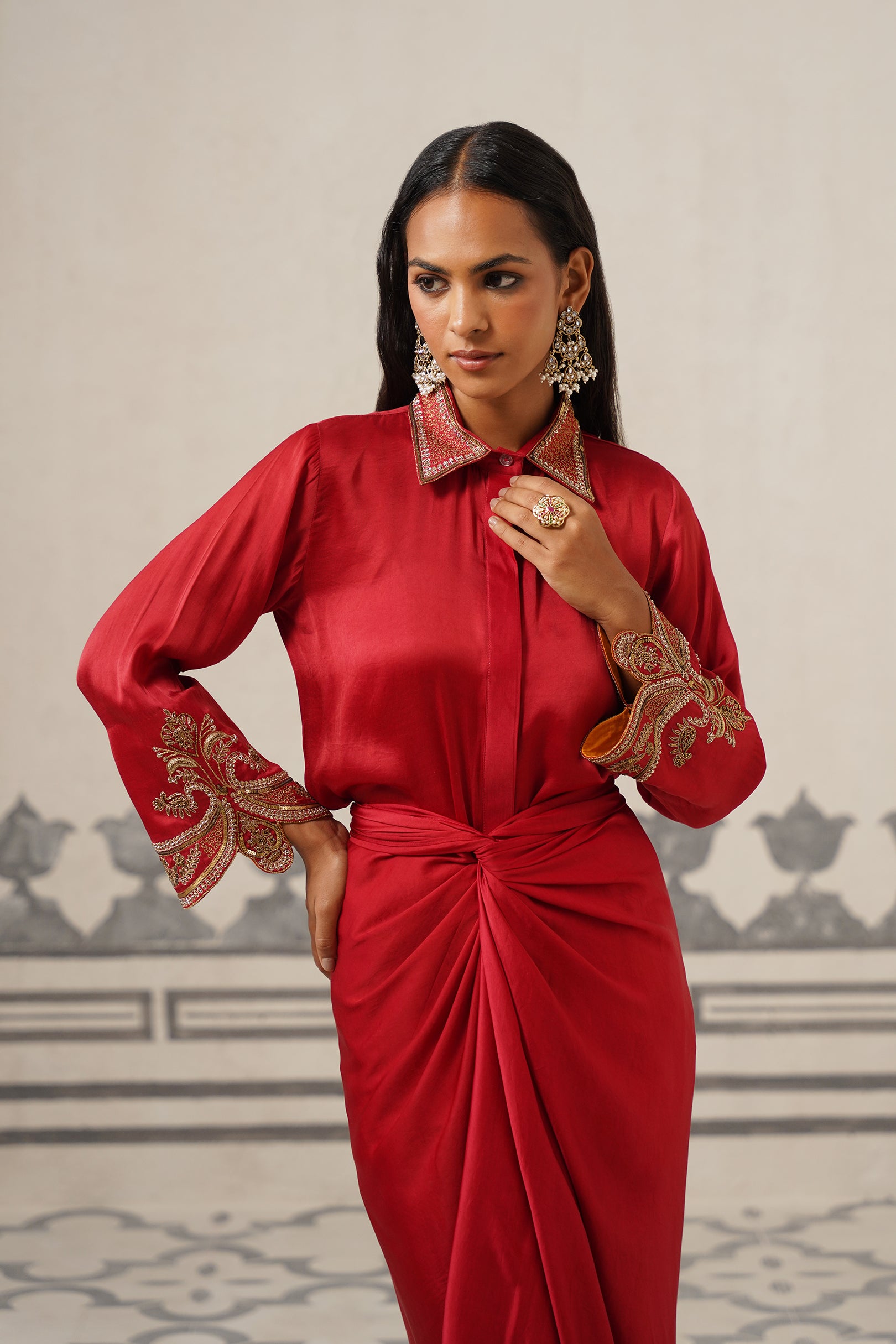 Sera Chanderi Satin Embroidered Set