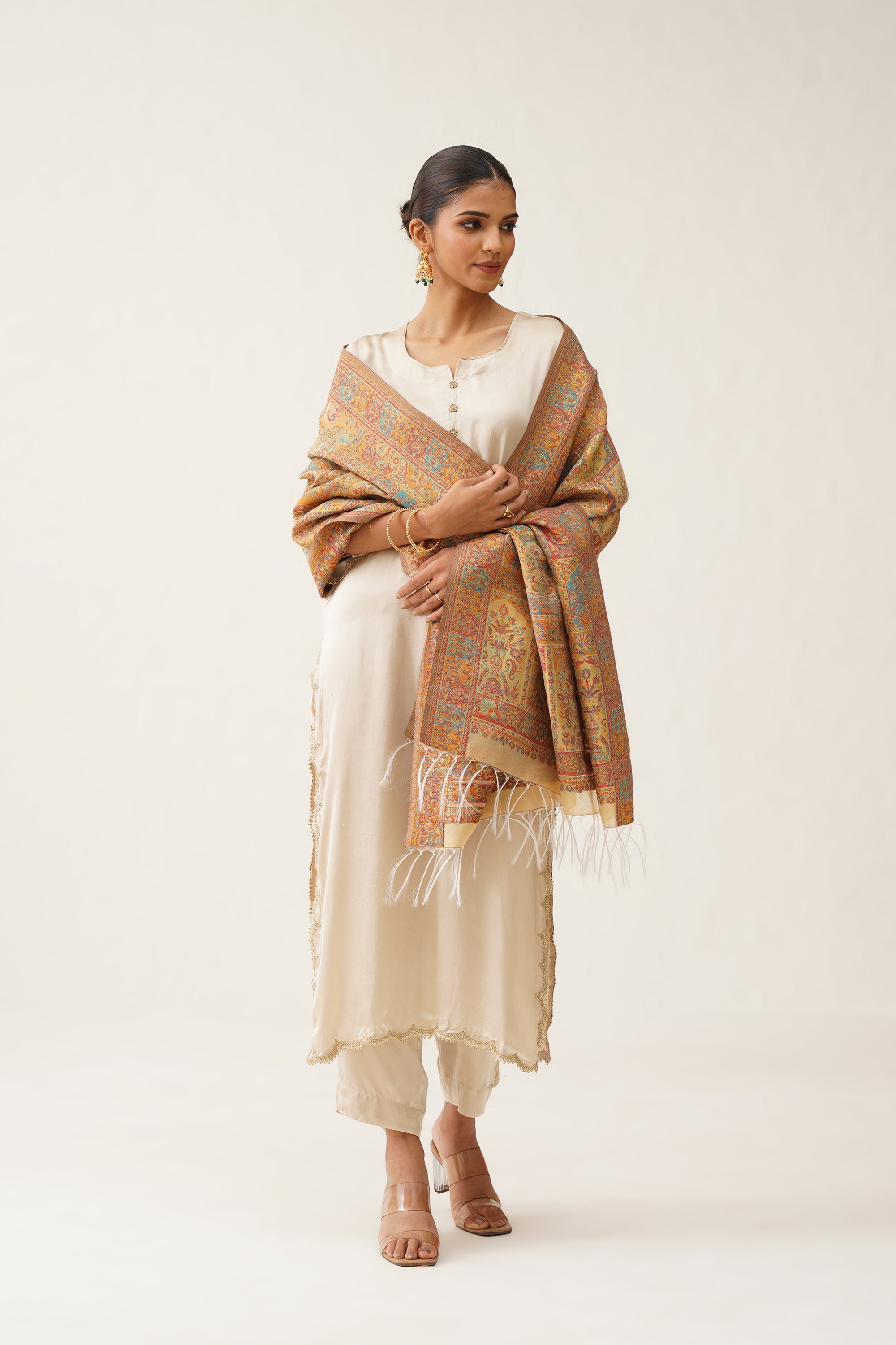 Beige Kaani Tassel Dupatta - Neetika Chopra