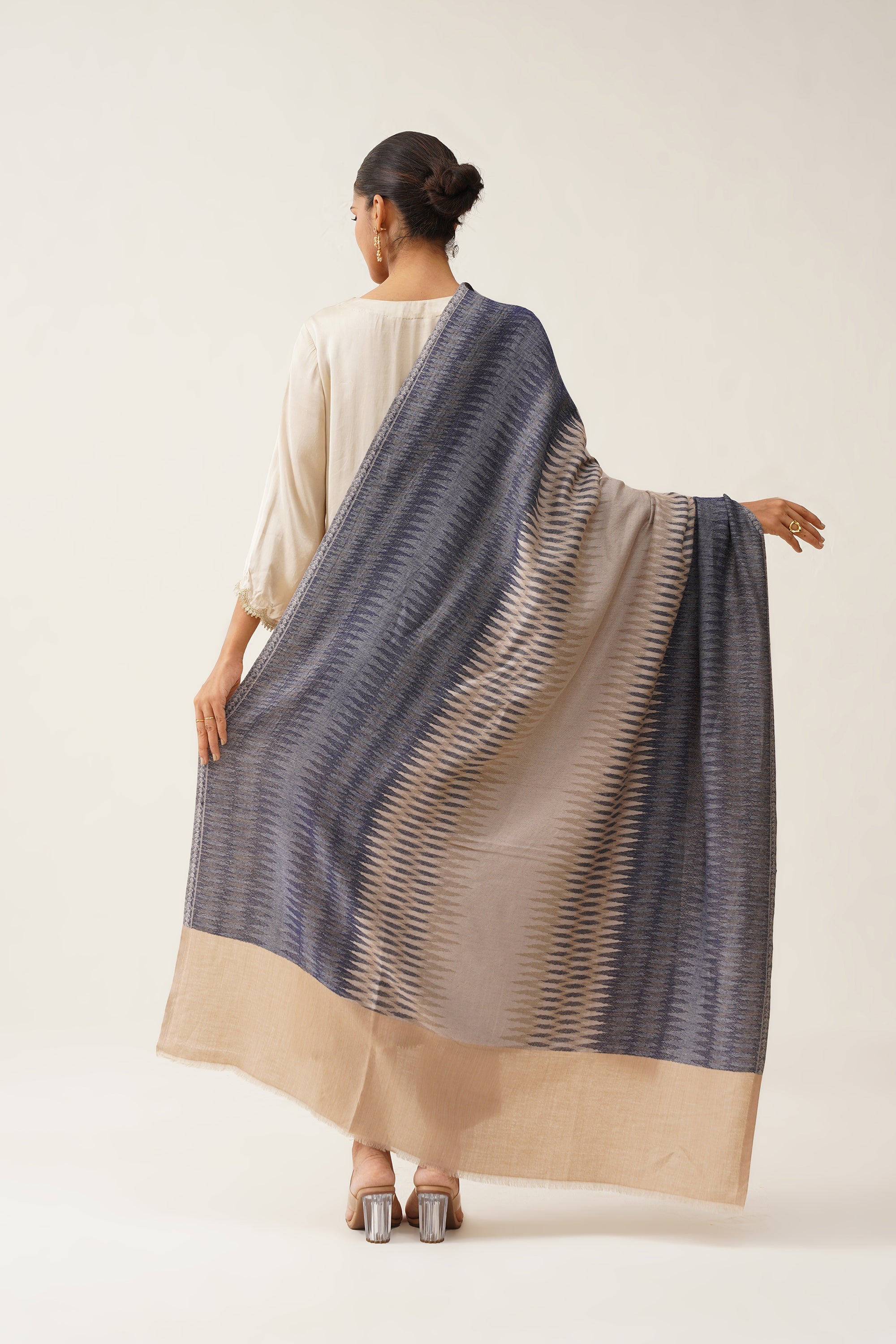 AARIZ IKAT WOOLLEN SHAWL - Neetika Chopra