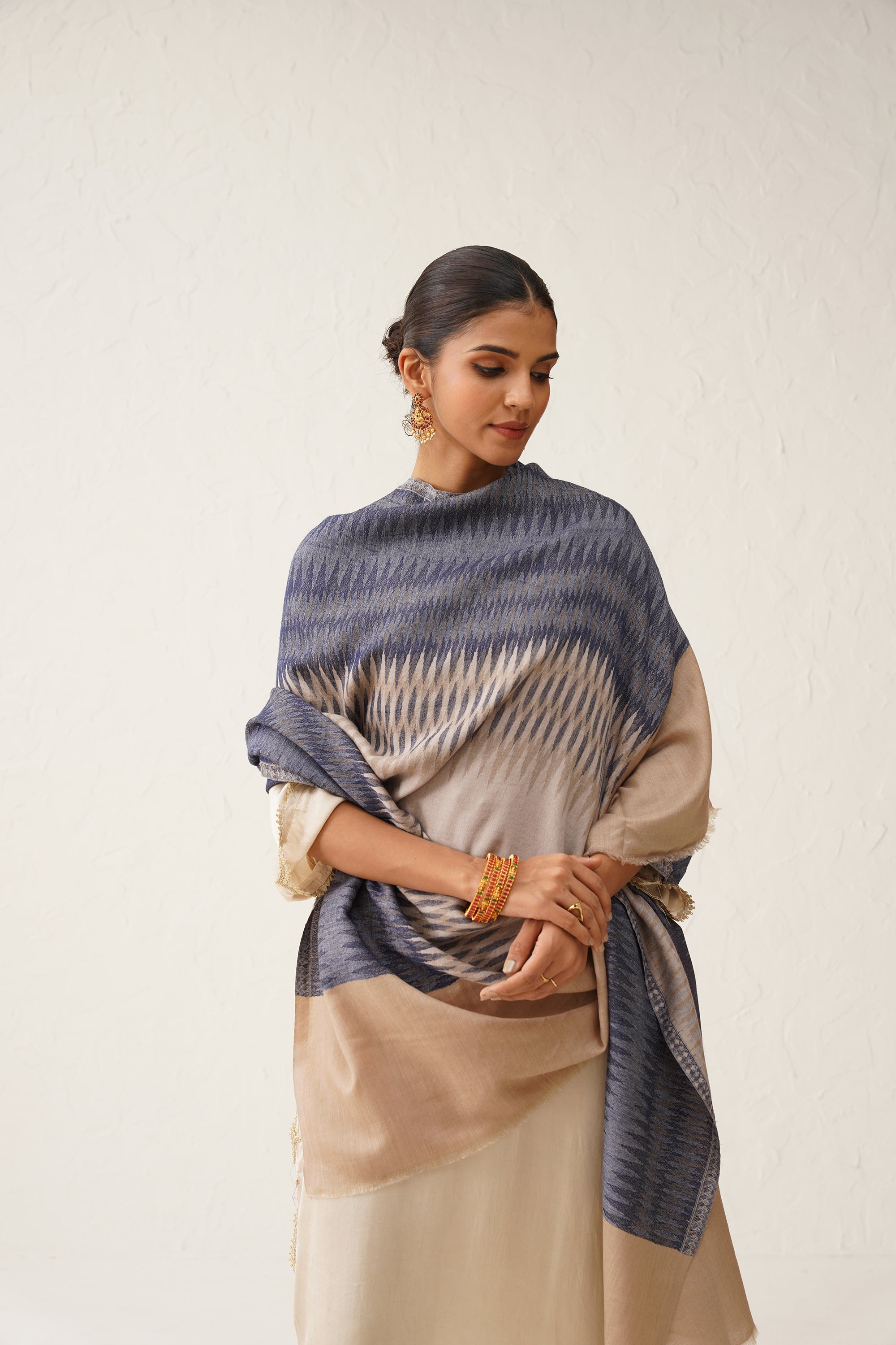 AARIZ IKAT WOOLLEN SHAWL - Neetika Chopra