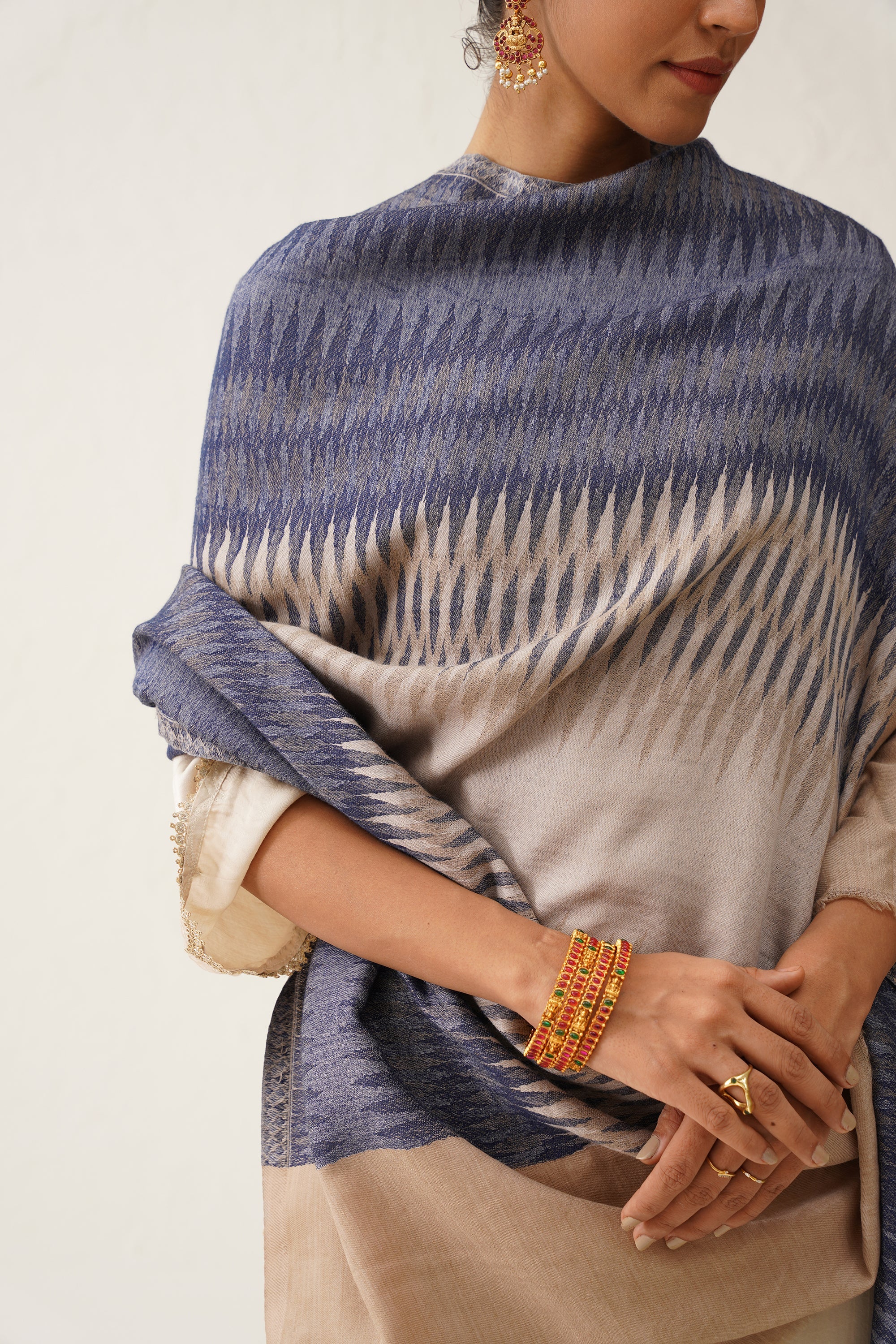 AARIZ IKAT WOOLLEN SHAWL - Neetika Chopra