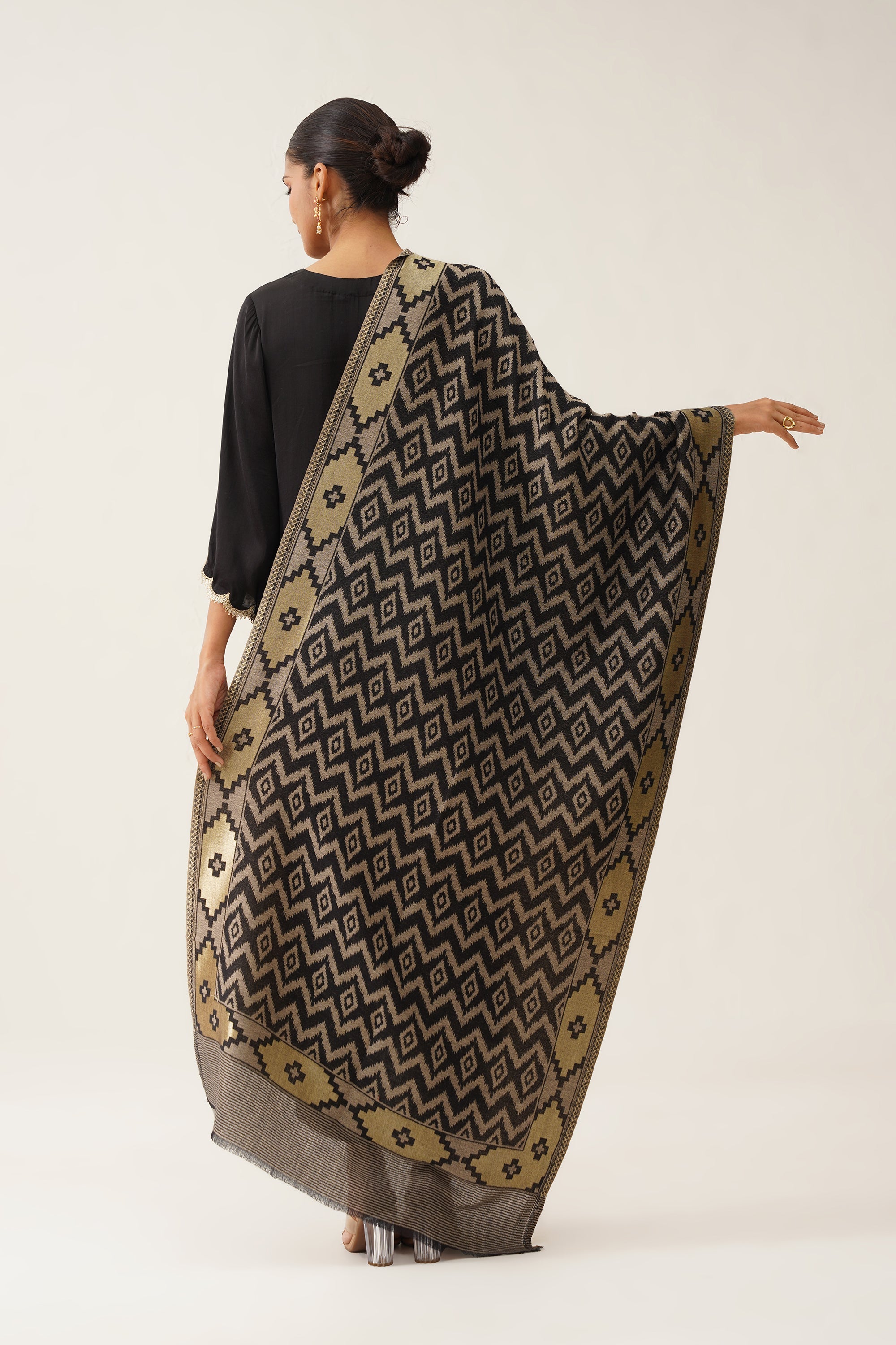 Black Ikat Woollen Shawl - Neetika Chopra