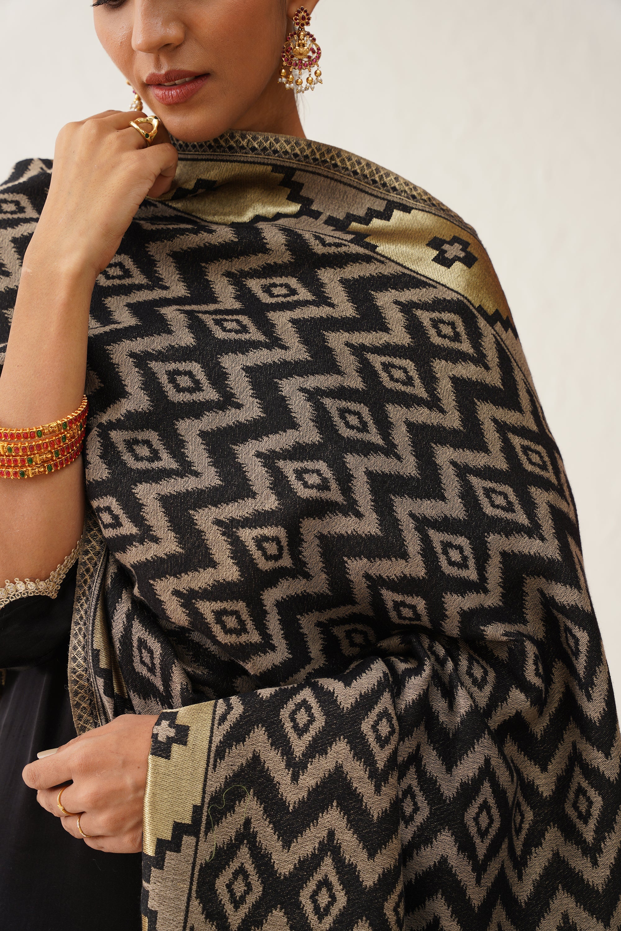 Black Ikat Woollen Shawl - Neetika Chopra