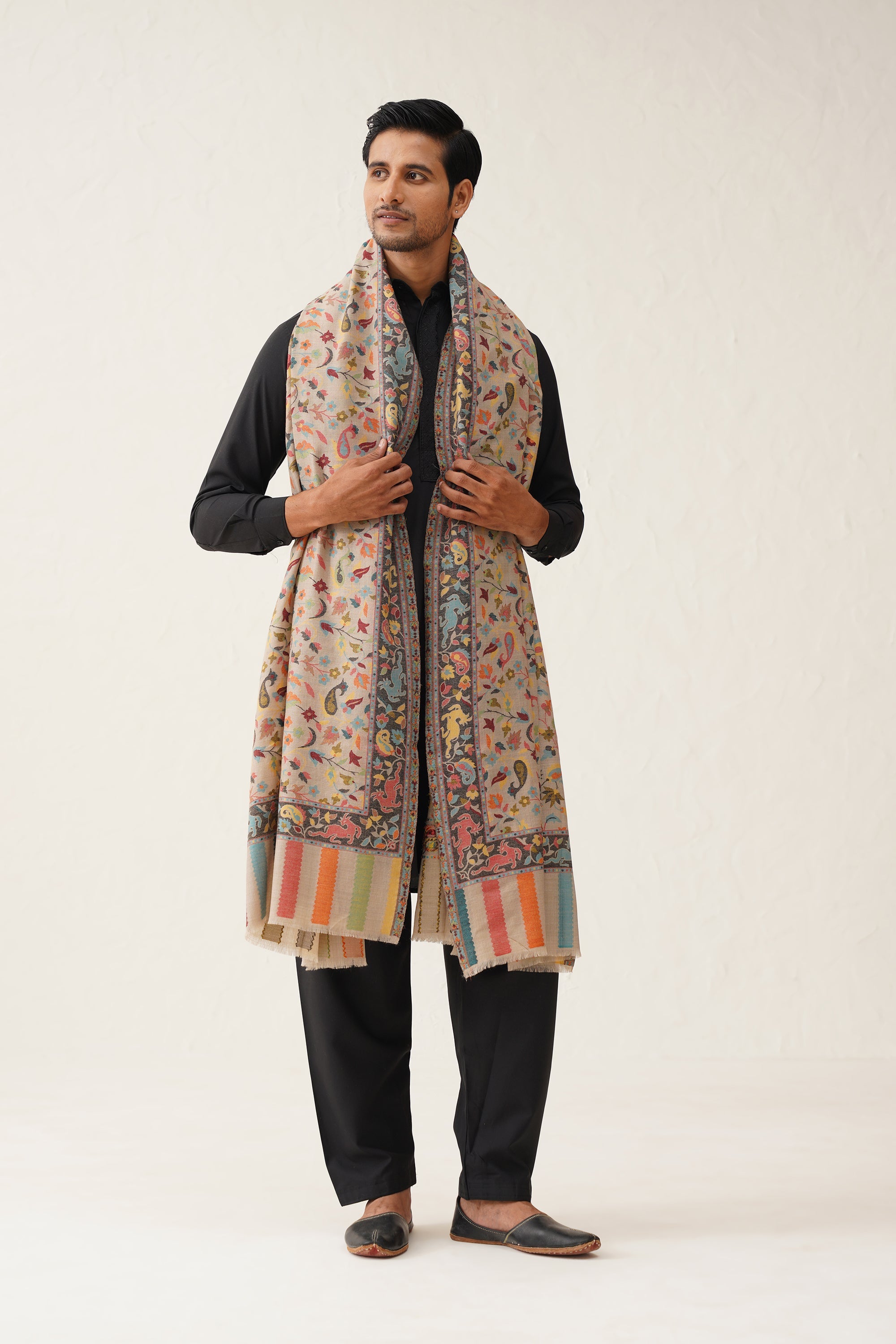 Men's Beige Kaani Wool Dusala - Neetika Chopra