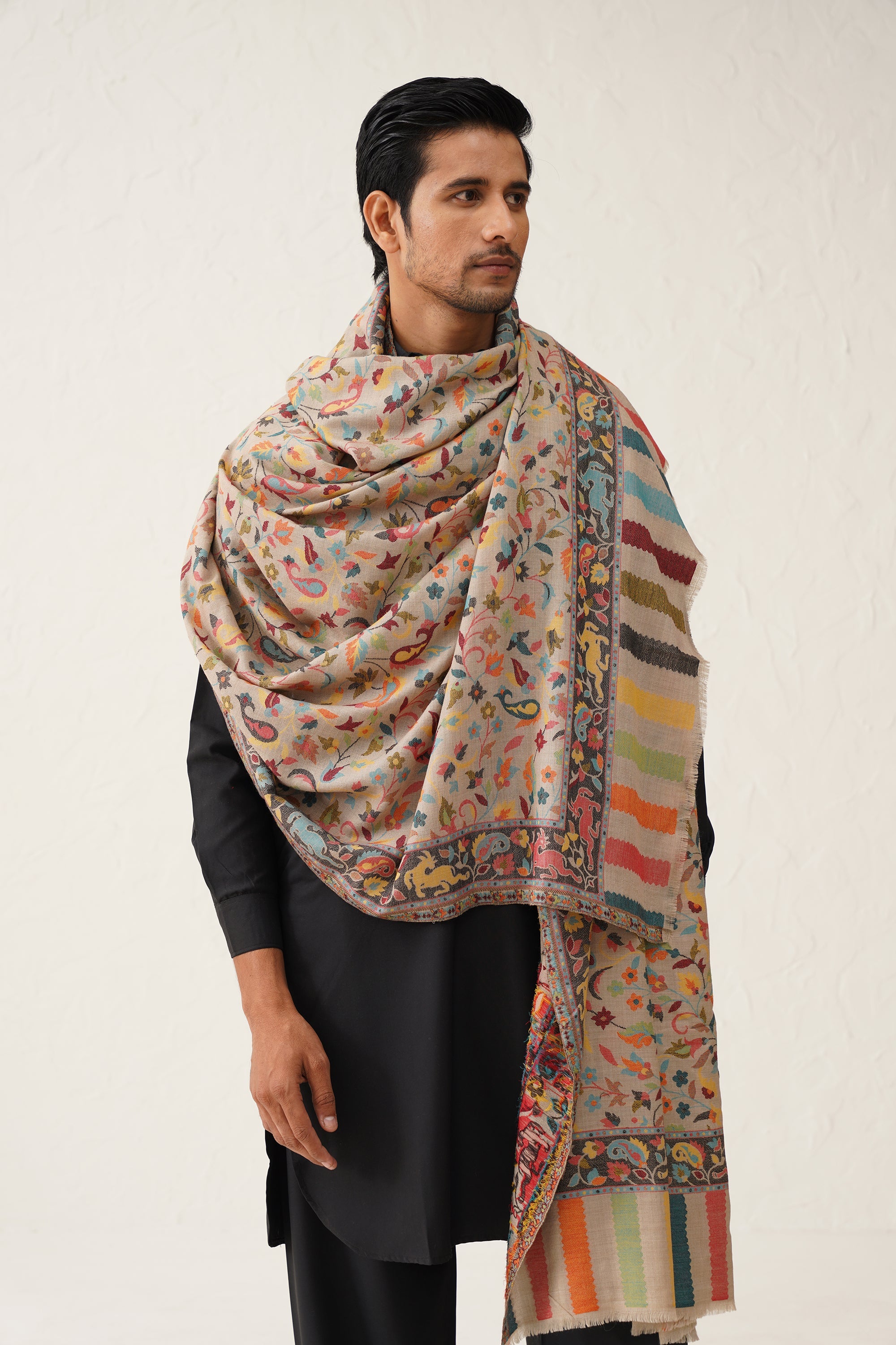 Men's Beige Kaani Wool Dusala - Neetika Chopra