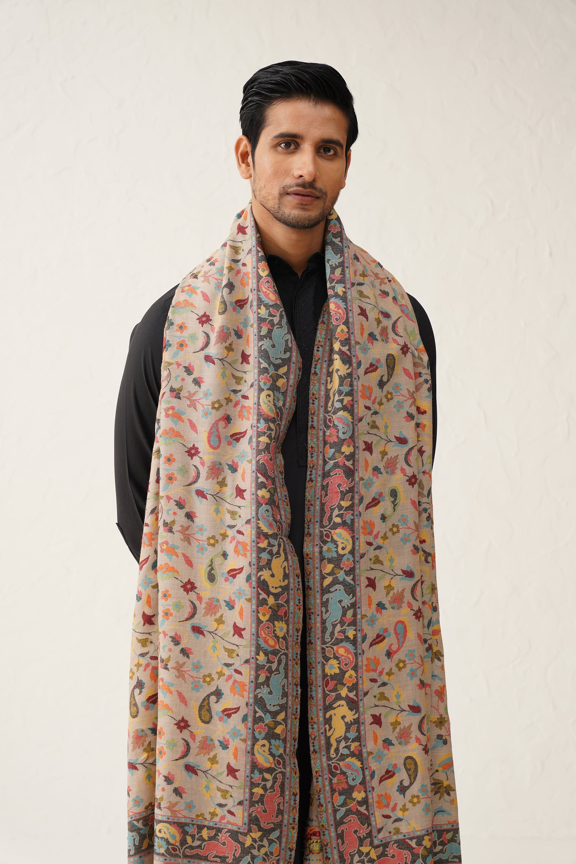 Men's Beige Kaani Wool Dusala - Neetika Chopra