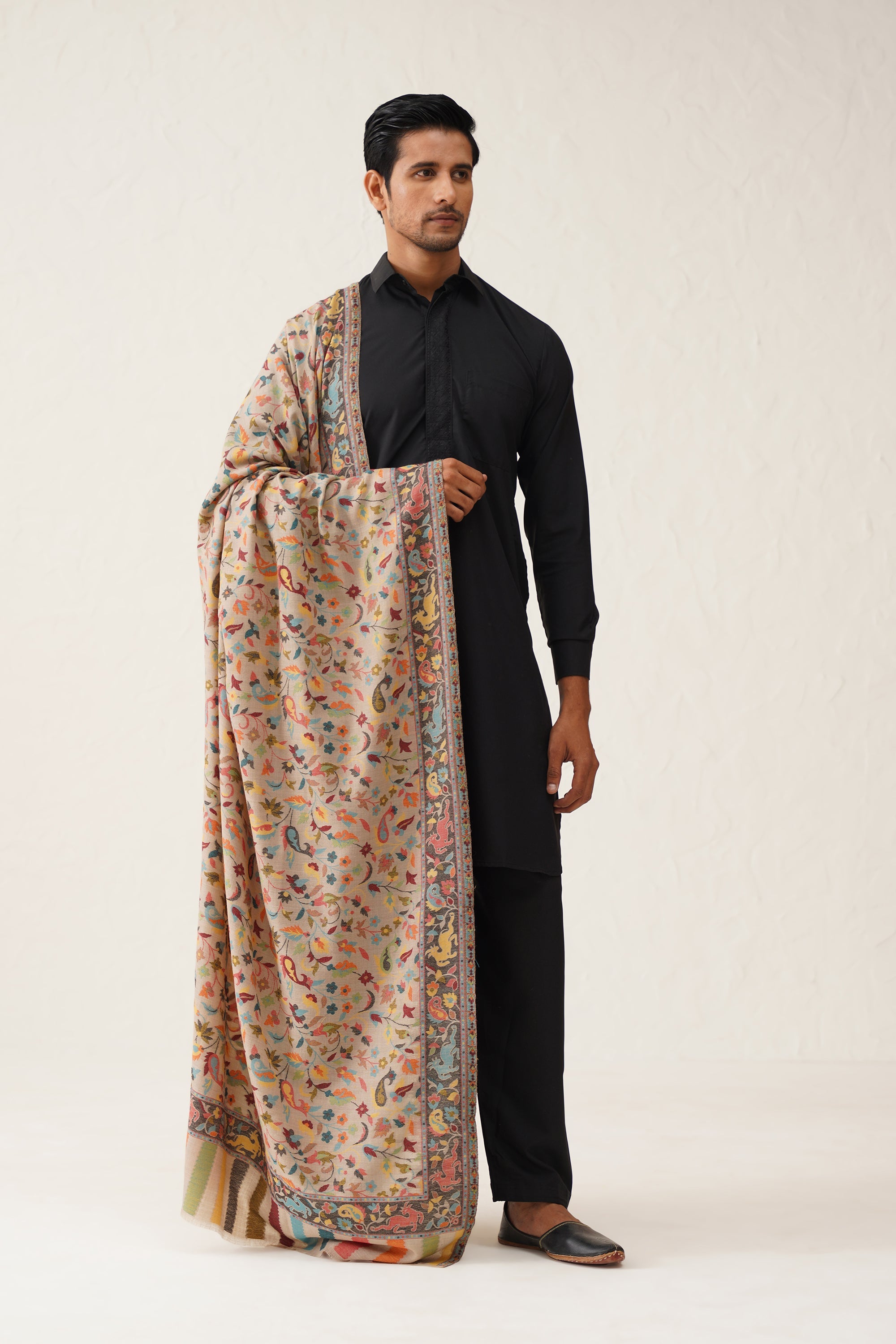 Men's Beige Kaani Wool Dusala - Neetika Chopra