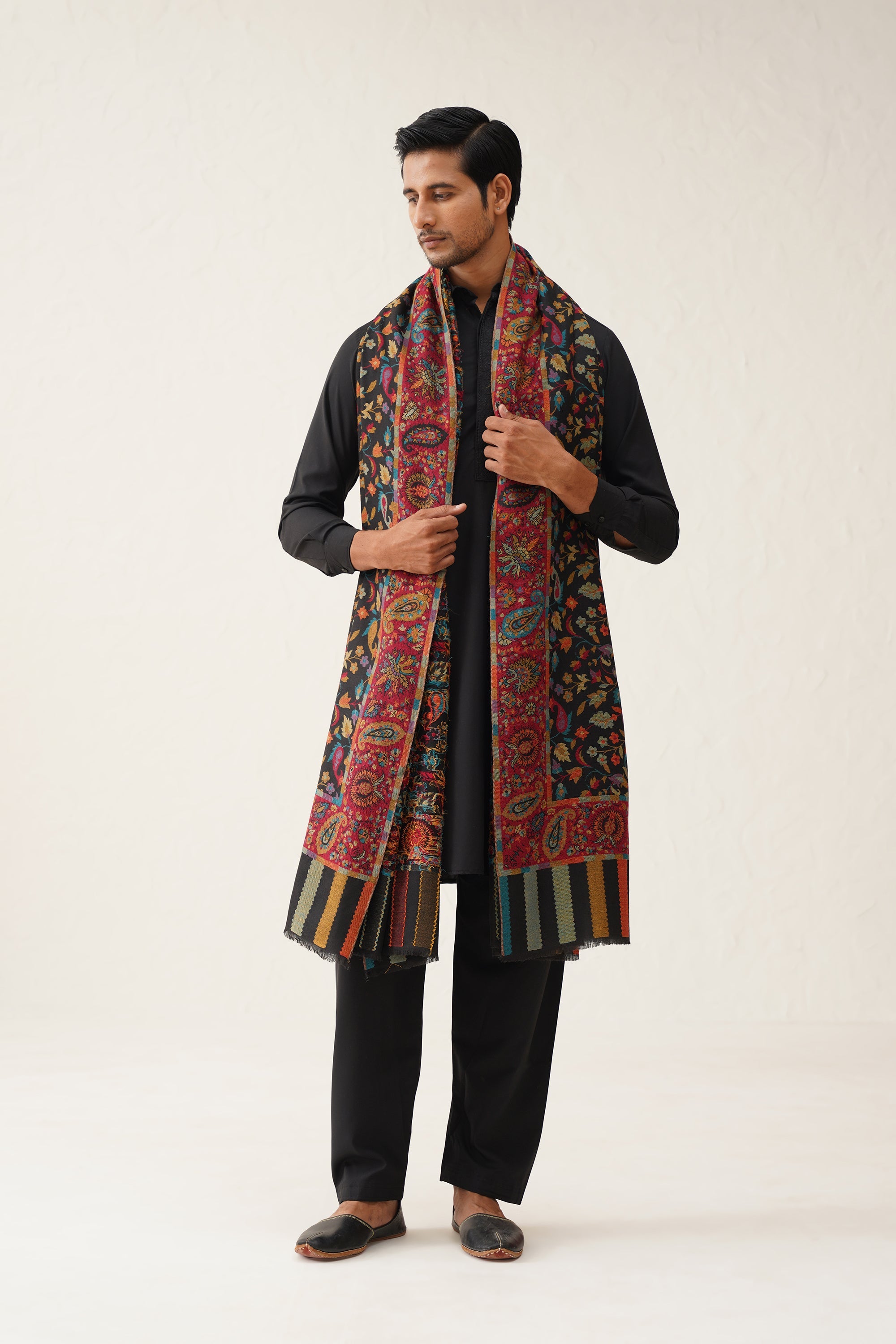 Men's Black Kaani Wool Dusala - Neetika Chopra