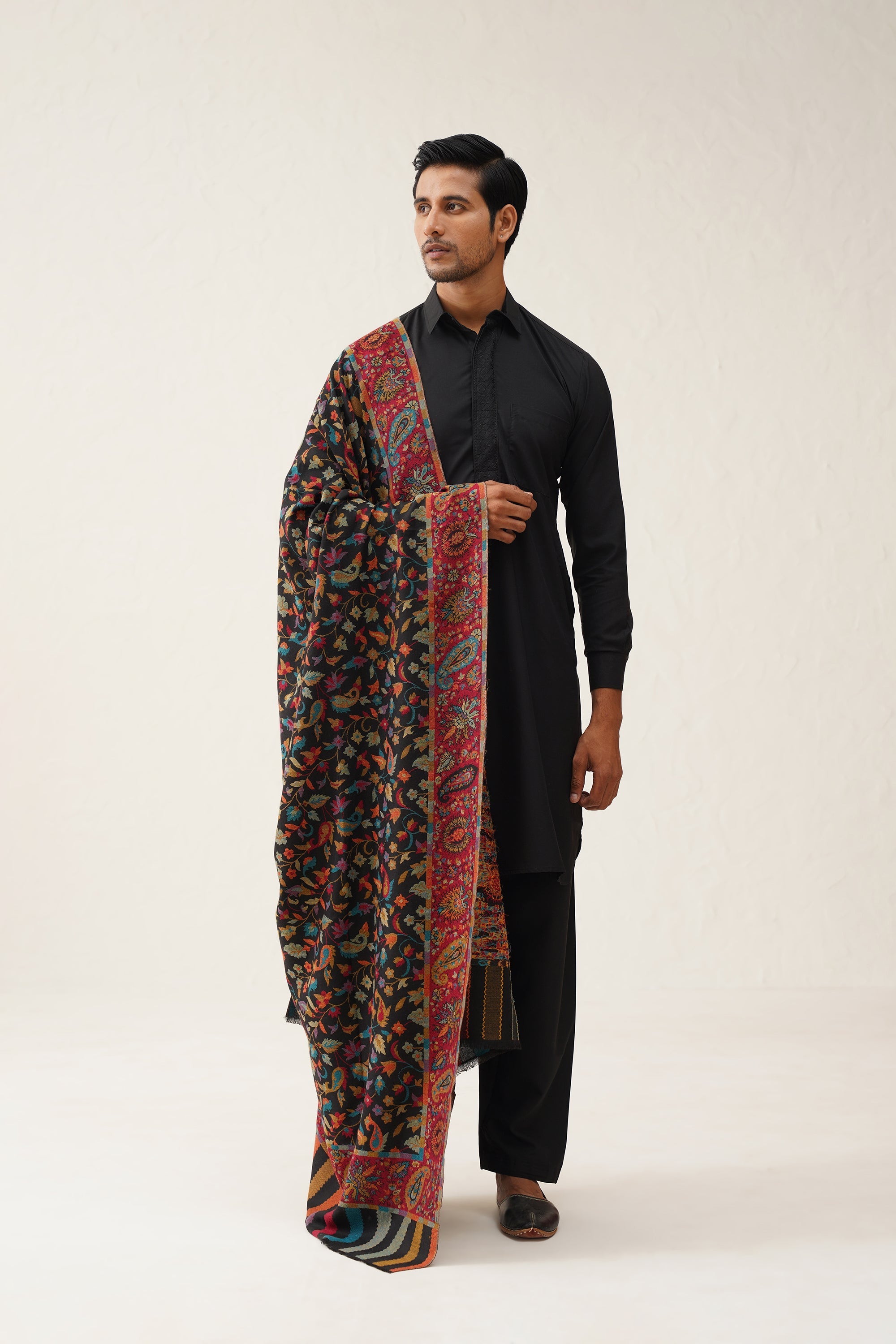 Men's Black Kaani Wool Dusala - Neetika Chopra