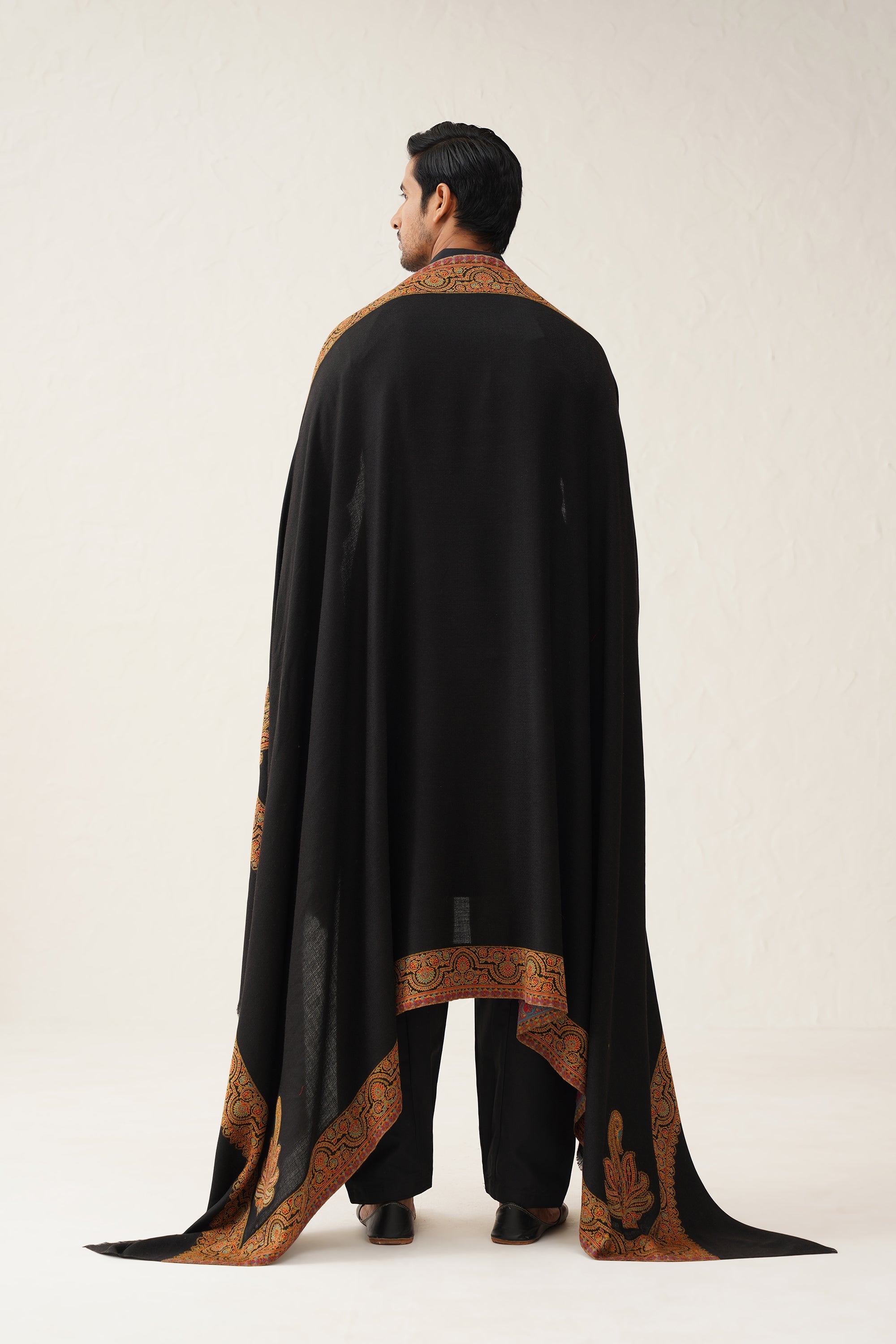 Men's Black Motif Wool Dusala - Neetika Chopra