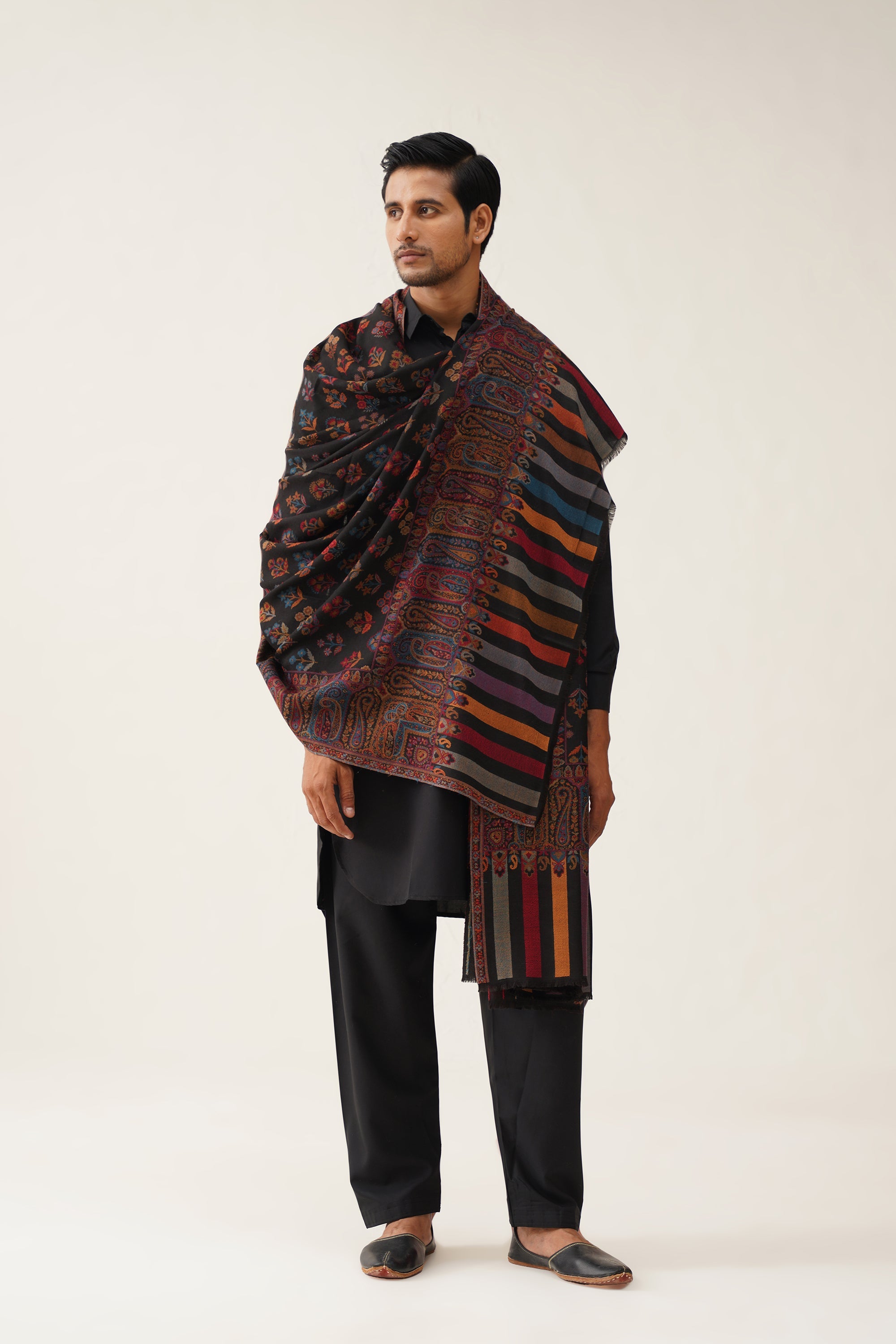 Mens Black Kaani Woollen Dusala - Neetika Chopra