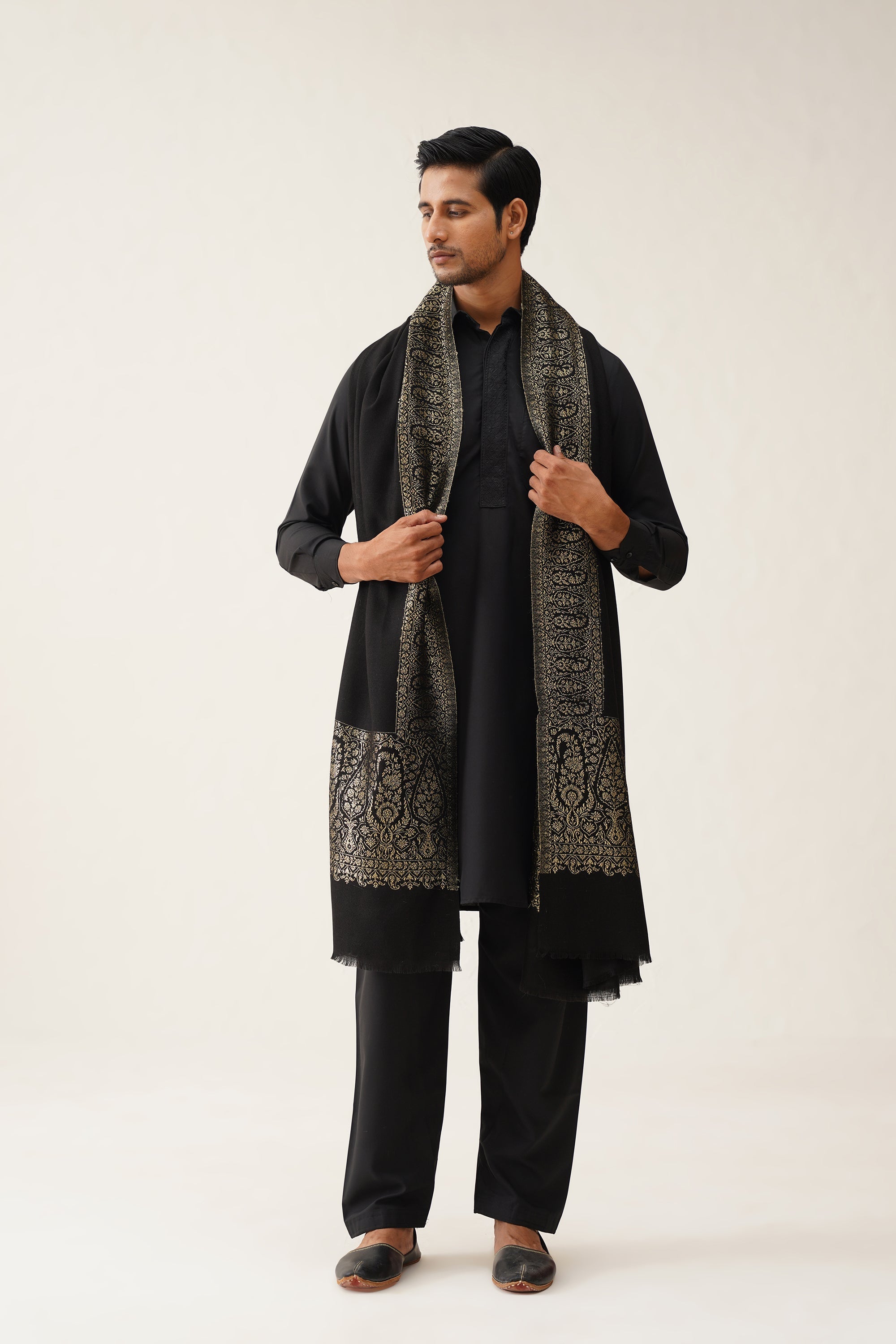 Mens Black Wool Dusala With Lurex - Neetika Chopra