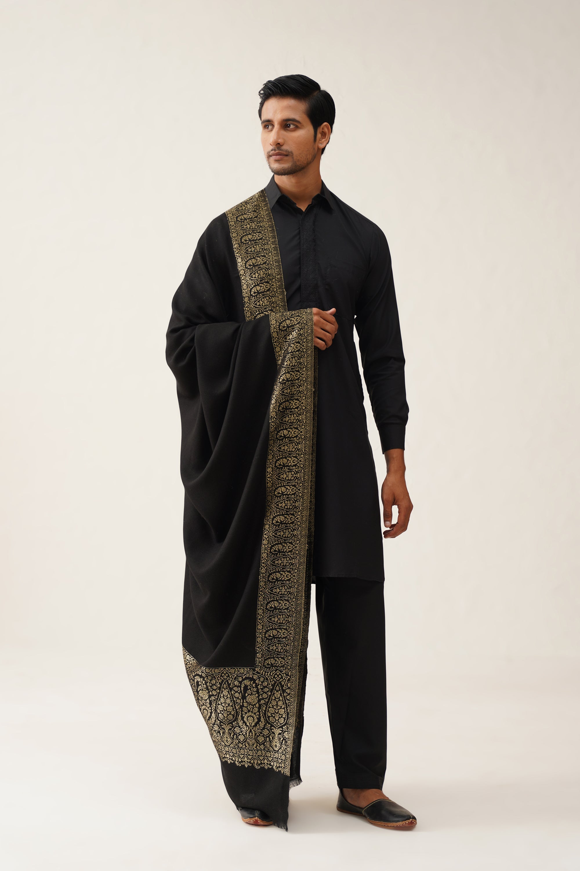 Mens Black Wool Dusala With Lurex - Neetika Chopra