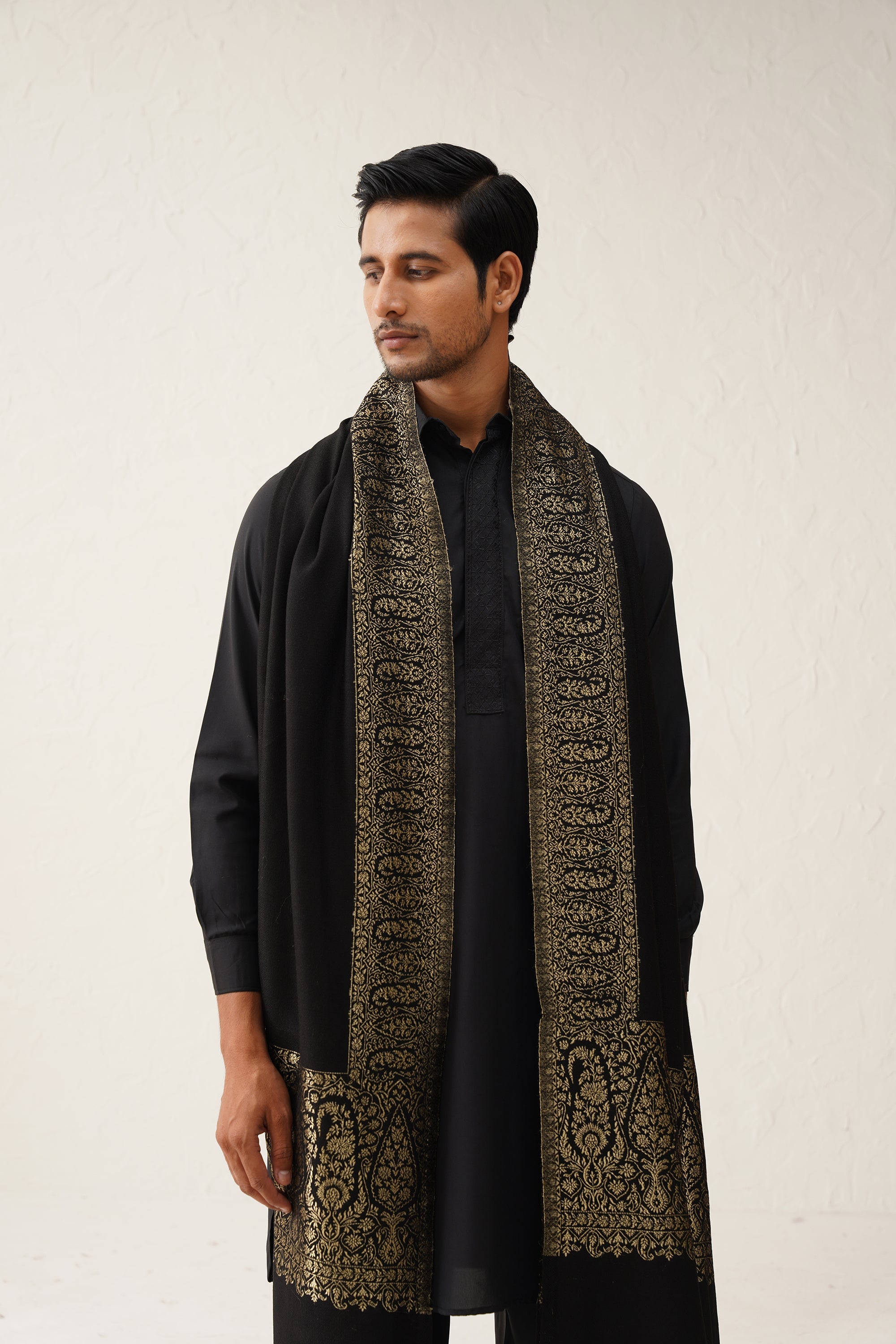 Mens Black Wool Dusala With Lurex - Neetika Chopra