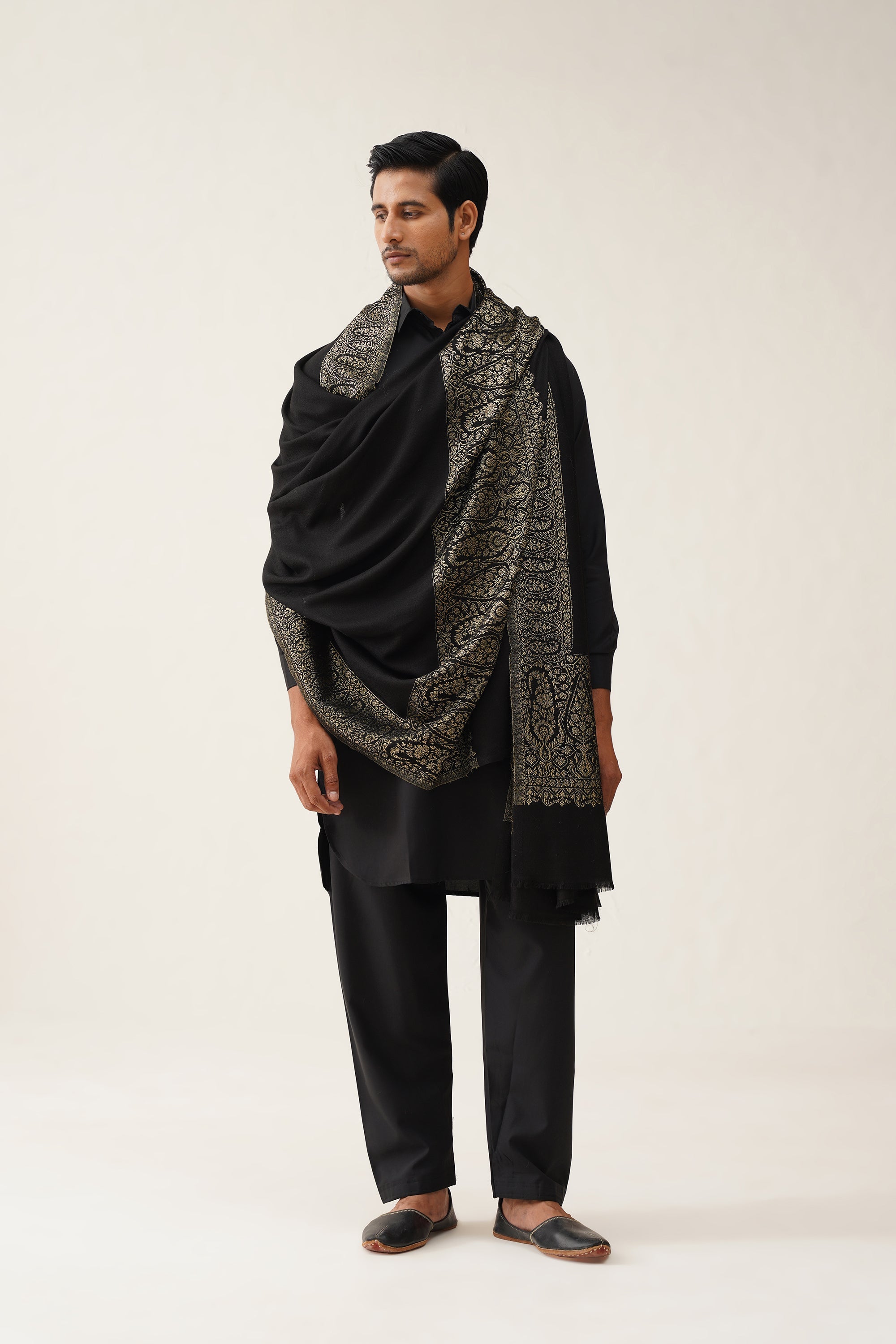 Mens Black Wool Dusala With Lurex - Neetika Chopra