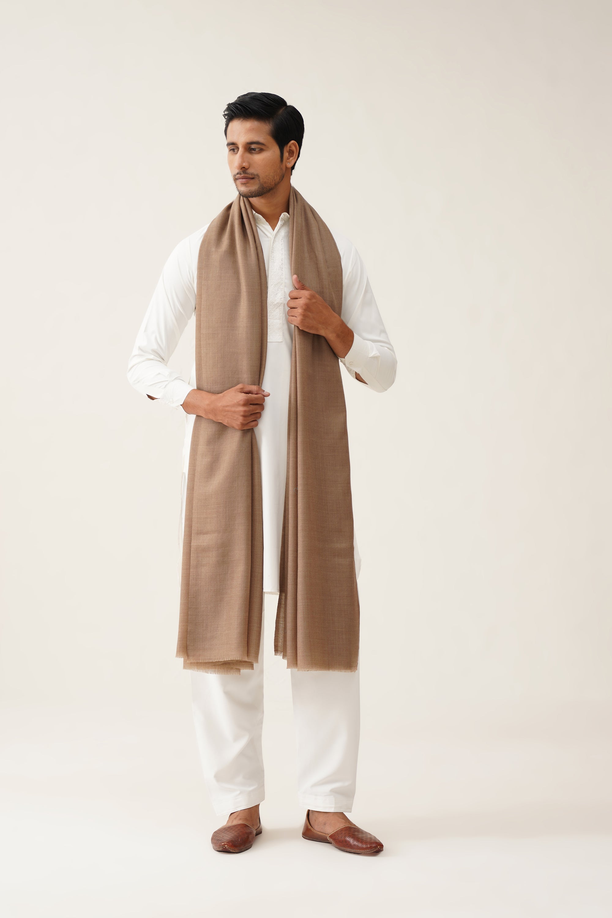 Mens Plain Beige Woollen Dusala - Neetika Chopra