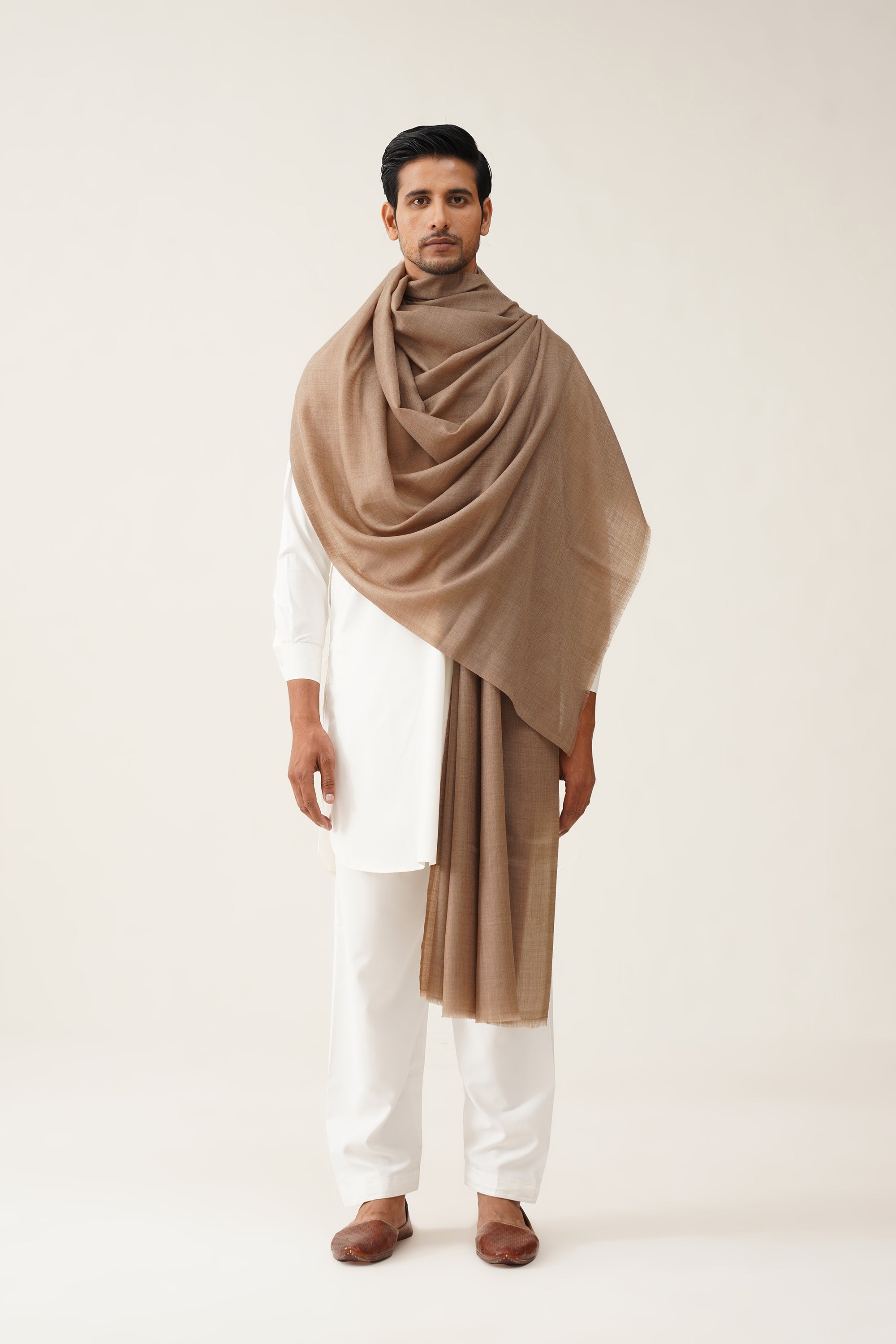 Mens Plain Beige Woollen Dusala - Neetika Chopra