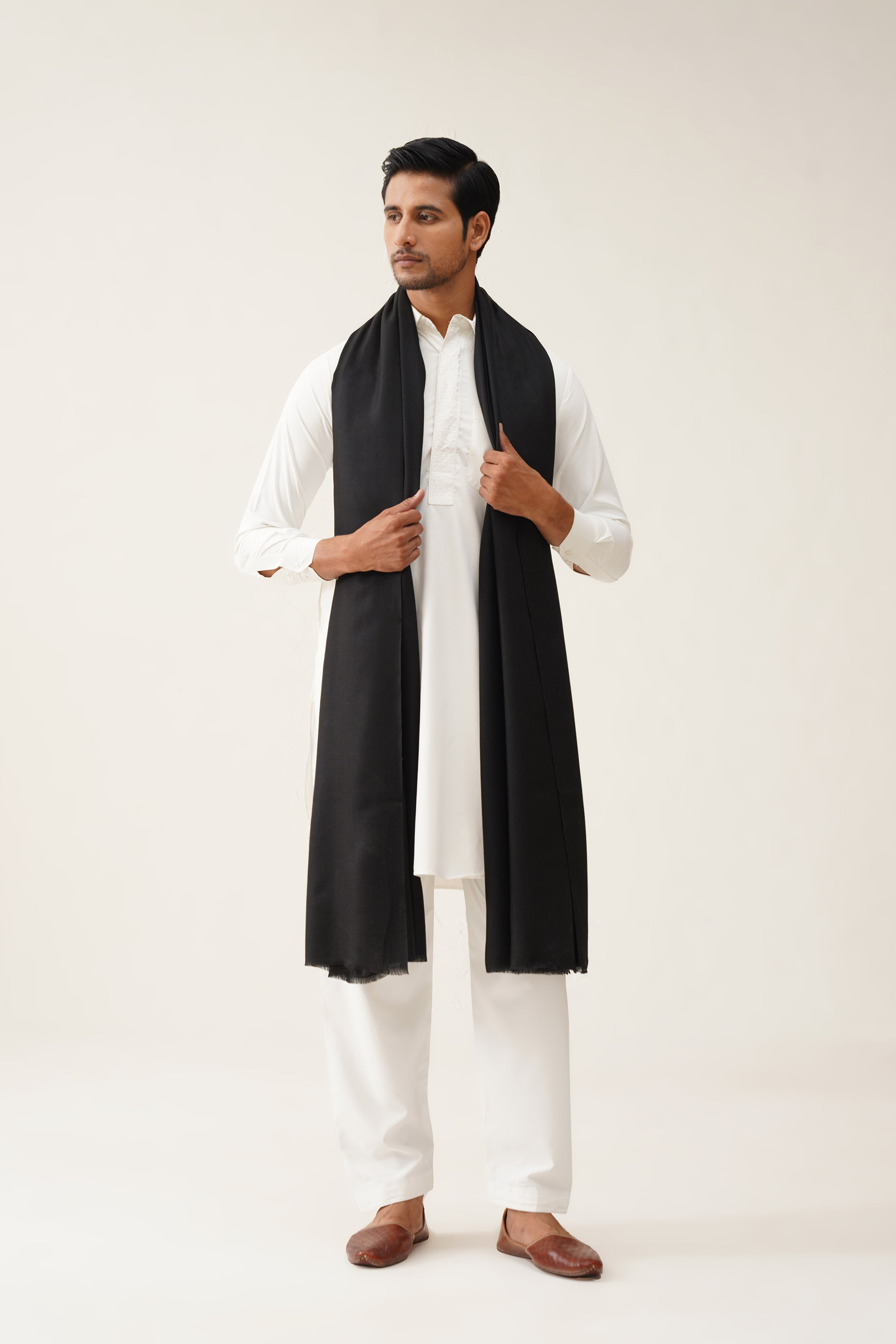 Mens Plain Black Woollen Shawl - Neetika Chopra